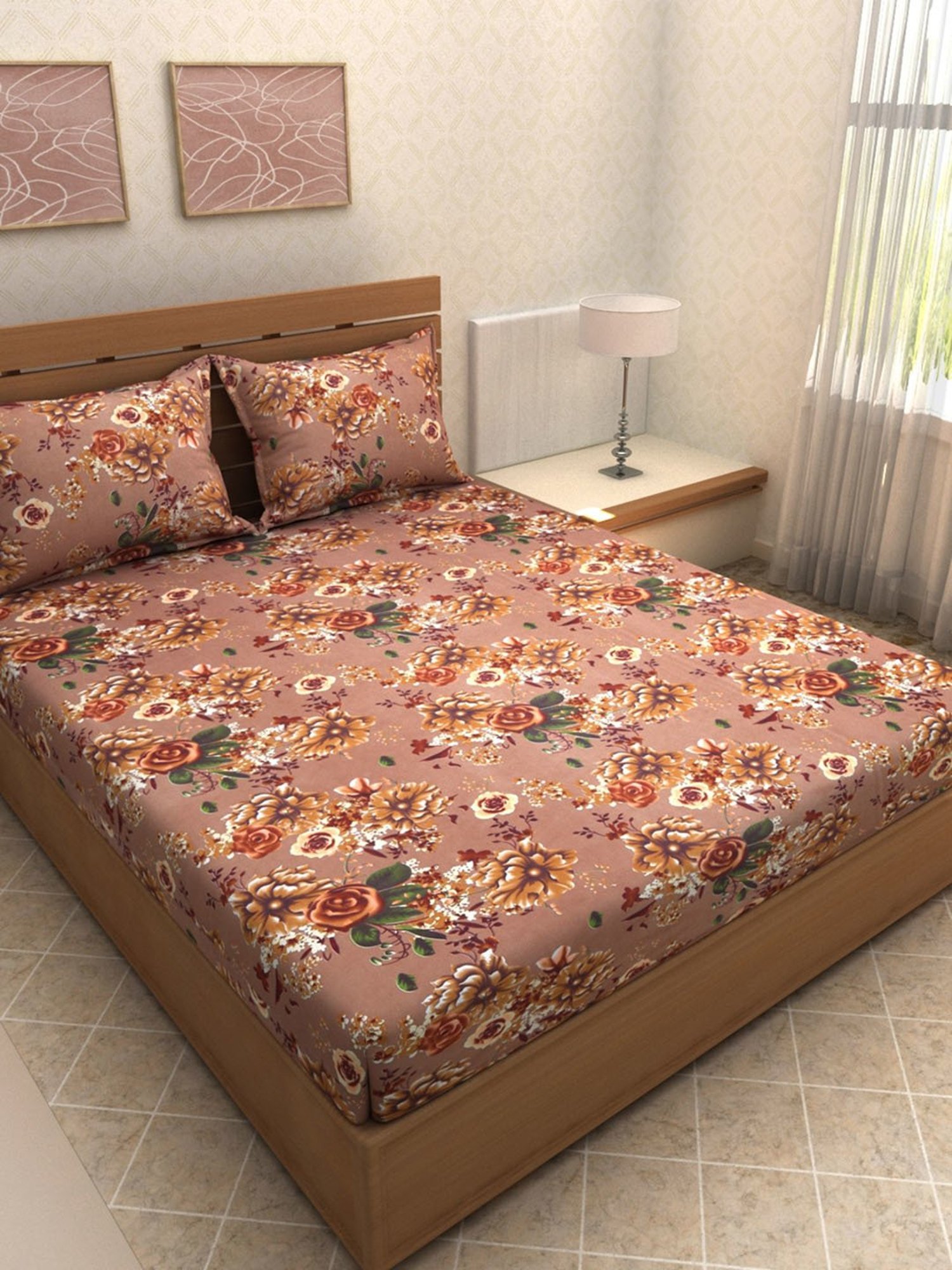 Romee Brown Microfibre Floral Bed Sheets