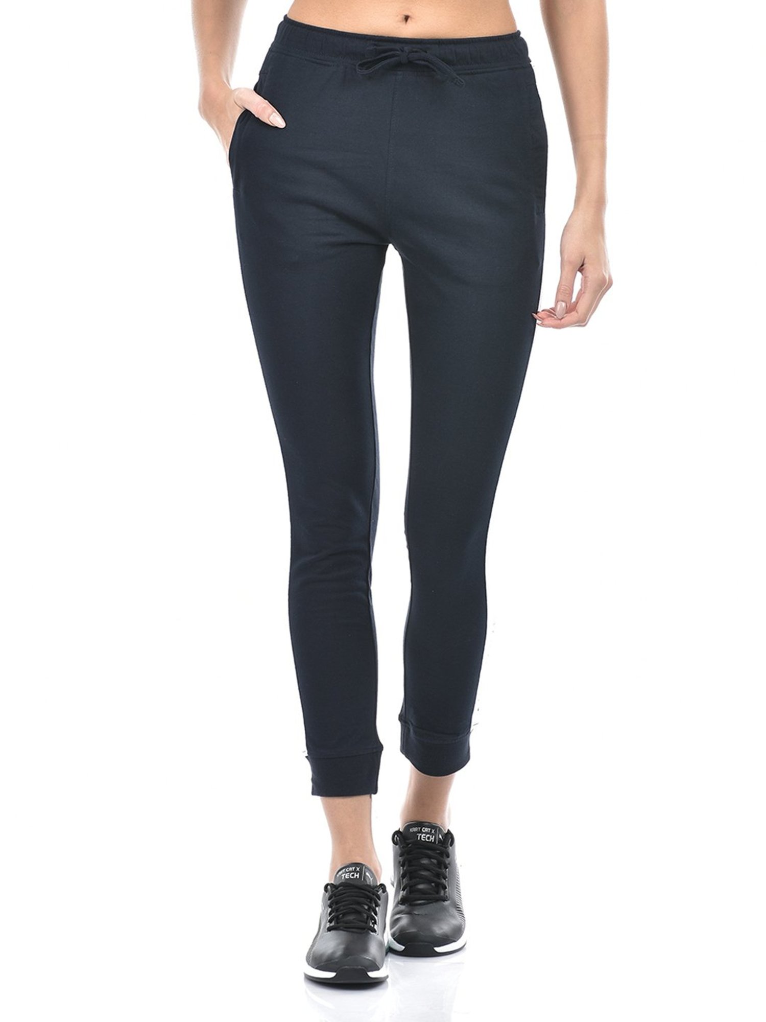 NUMERO UNO Navy Cotton Blend Slim Fit Mid Rise Joggers