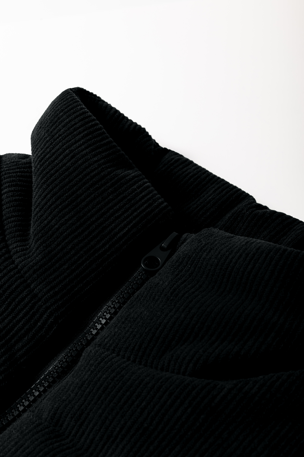 Black Solid Color Corduroy Puffer Vest Coat