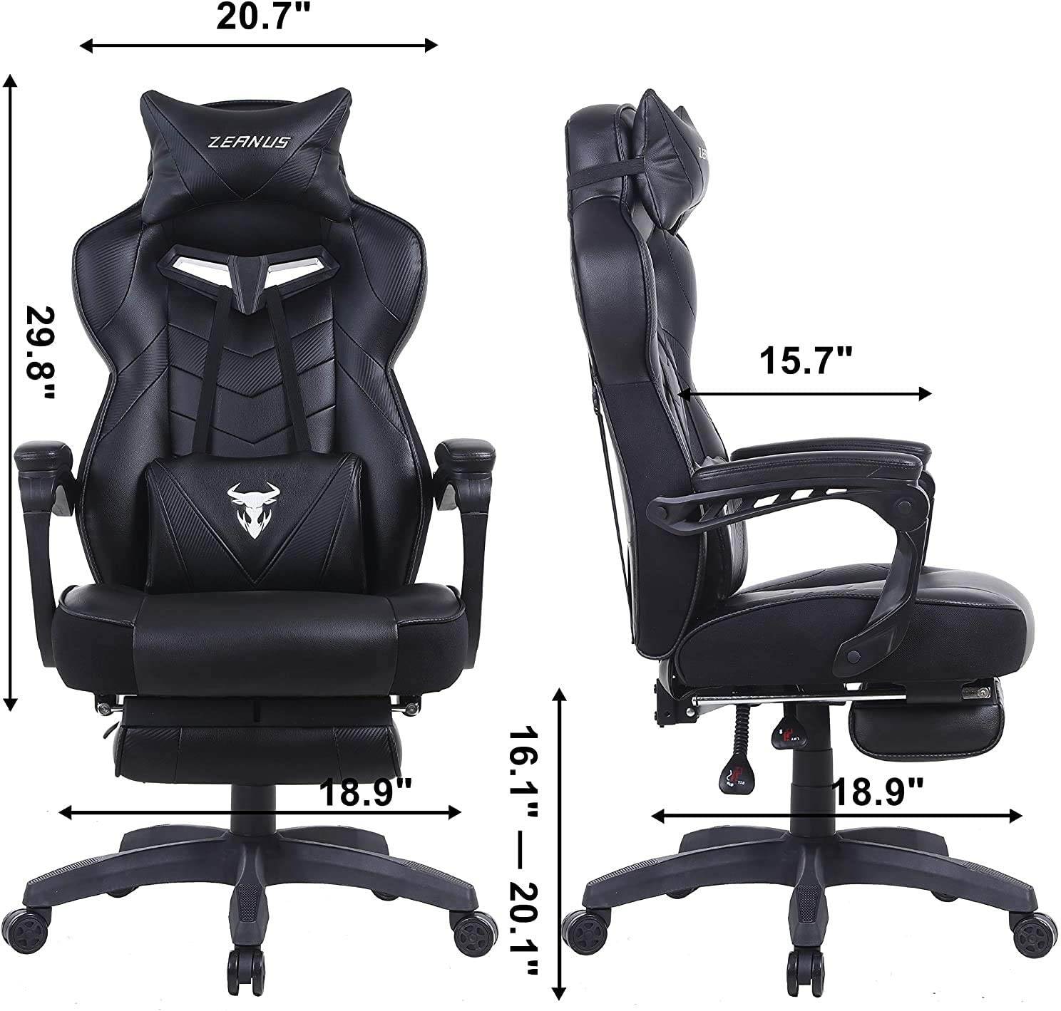Zeanus Gaming Chair for Adults Green, Gaming Chair with Footrest, Massage Computer Gaming Chair, Reclining Gaming Desk Chair, Big and Tall Video Gaming Chair, Racing Style Chair, E-Sports Gamer Chair
