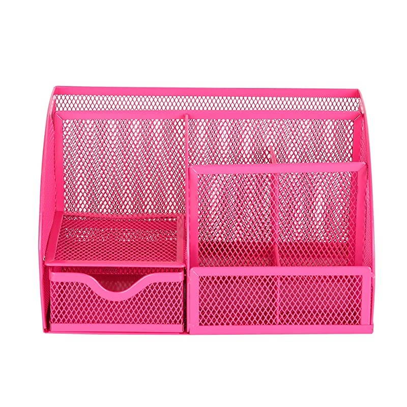 Mesh Desk Organizer Office with 7 Compartments + DrawerDesk Tidy CandyPen HolderMultifunctional Organizer EX348 Pink