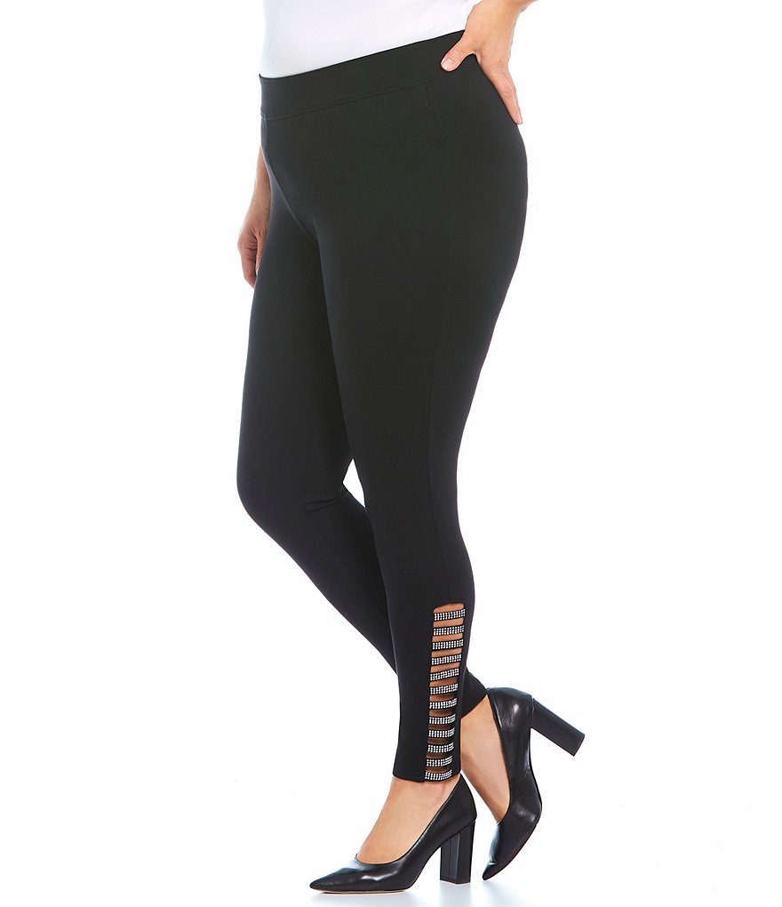 Intro Plus Size Solid Double Knit Tummy Control Leggings