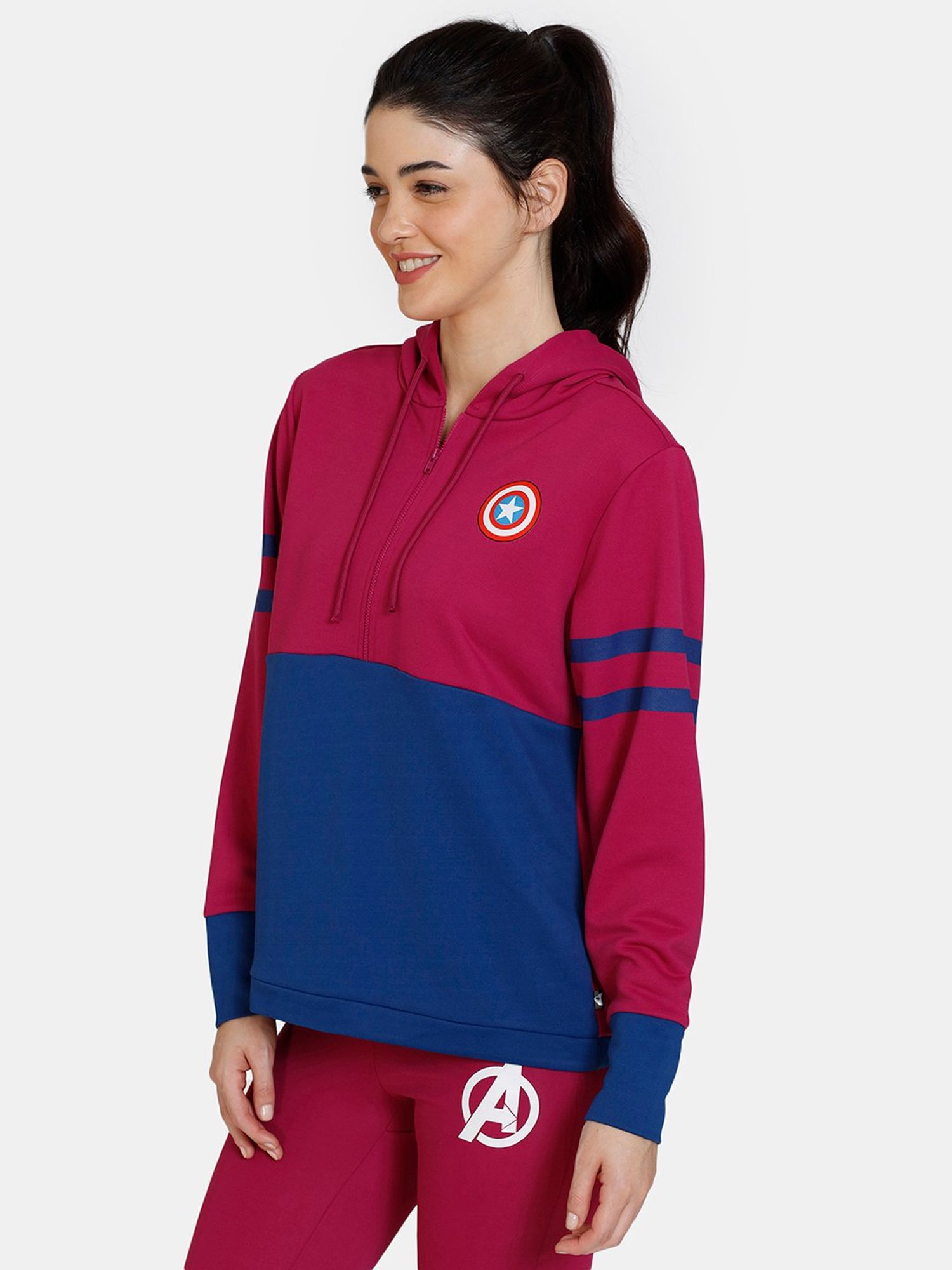 Zelocity by Zivame Blue & Red Color-Block Hoodie