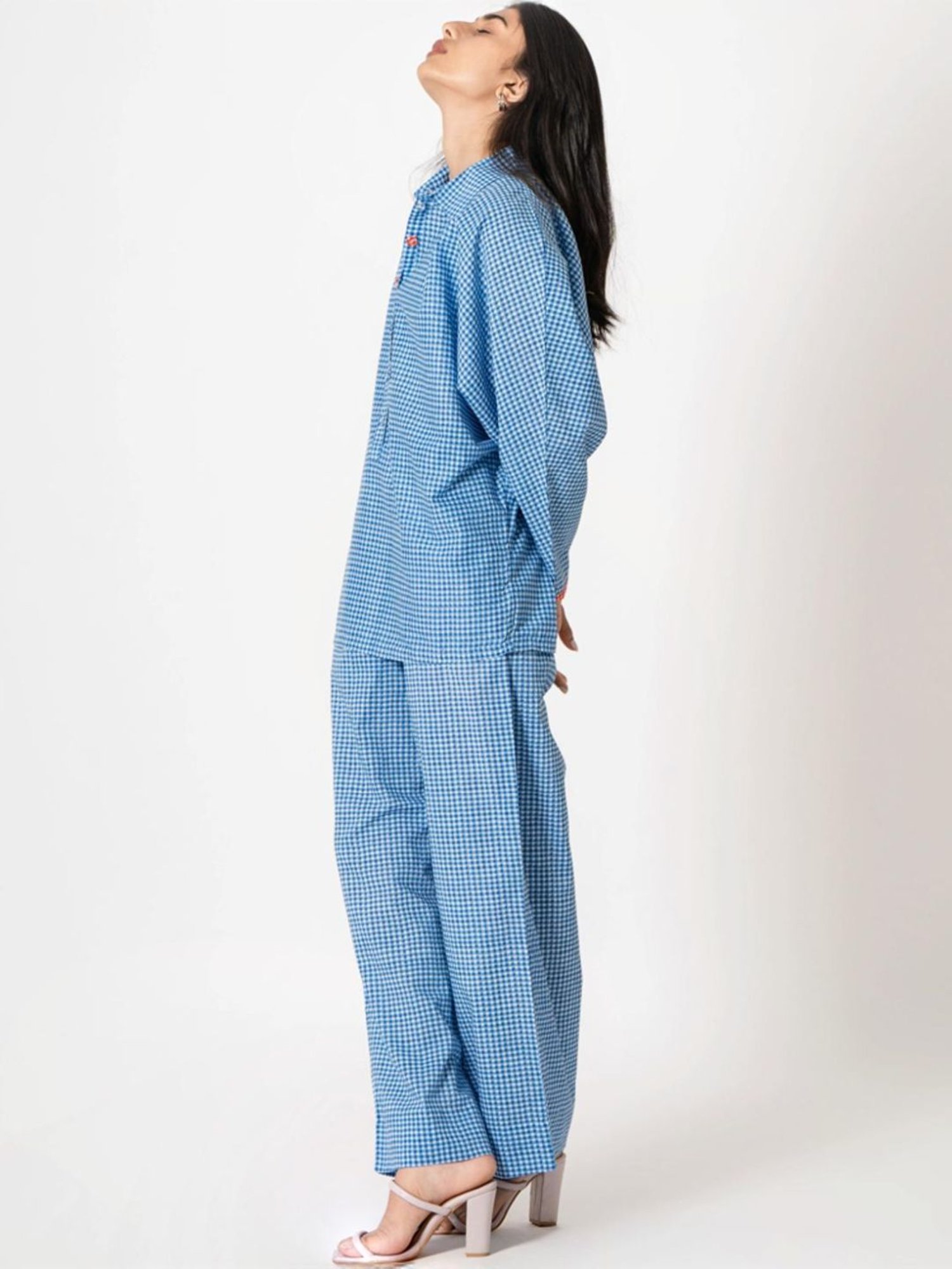 Kameez by Pooja Blue Capsule 24 Gingham Handprint Cotton Shirt and Pant Co-ord Set