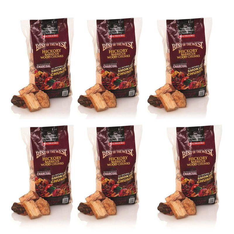 Best of the West 1/5 Cu Ft Bag of Natural Smoking Wood Chunks, Hickory (6 Pack)