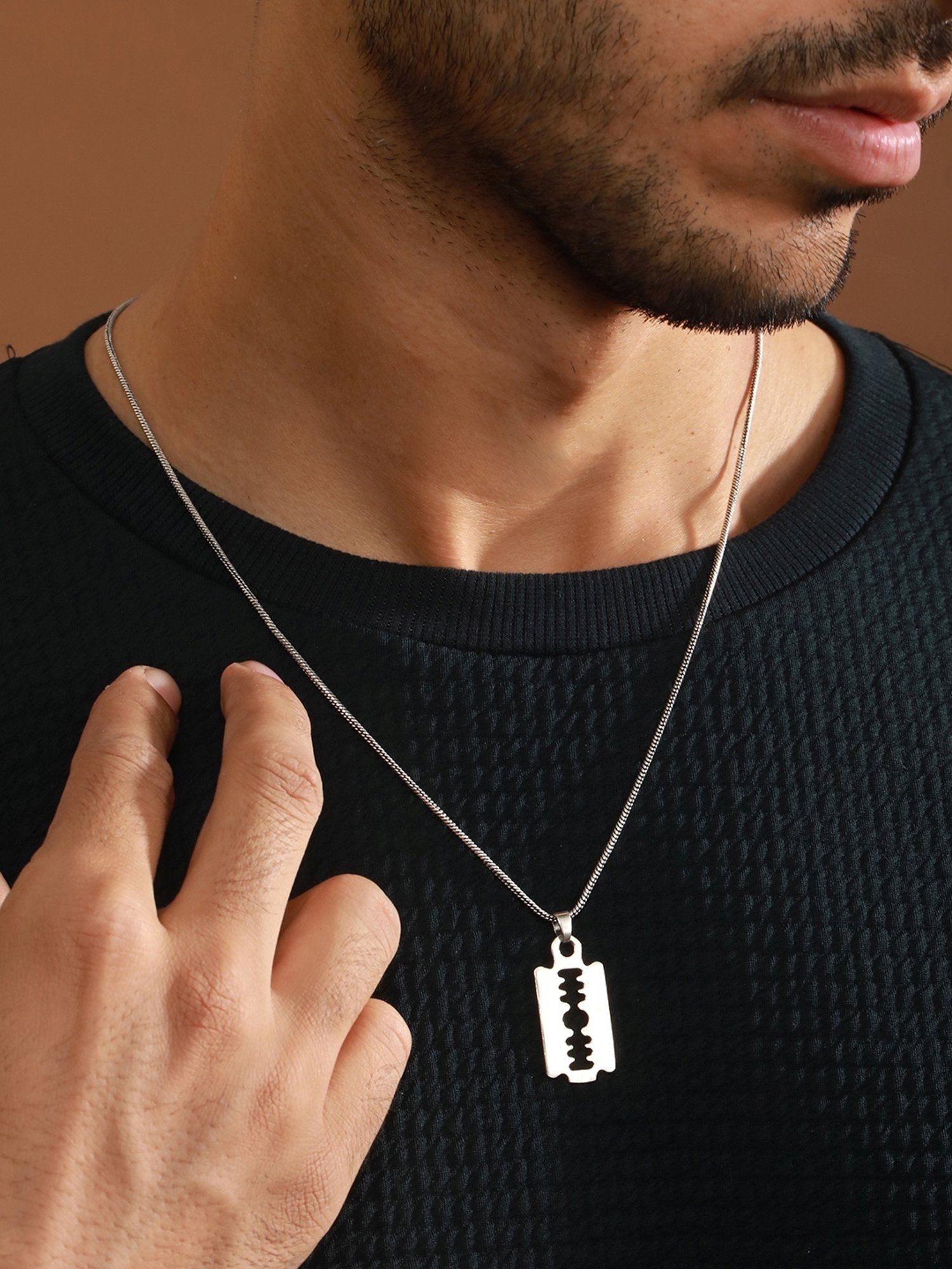 Bold by Priyaasi Shiny Blade Silver Casual Pendant With Chain for Men