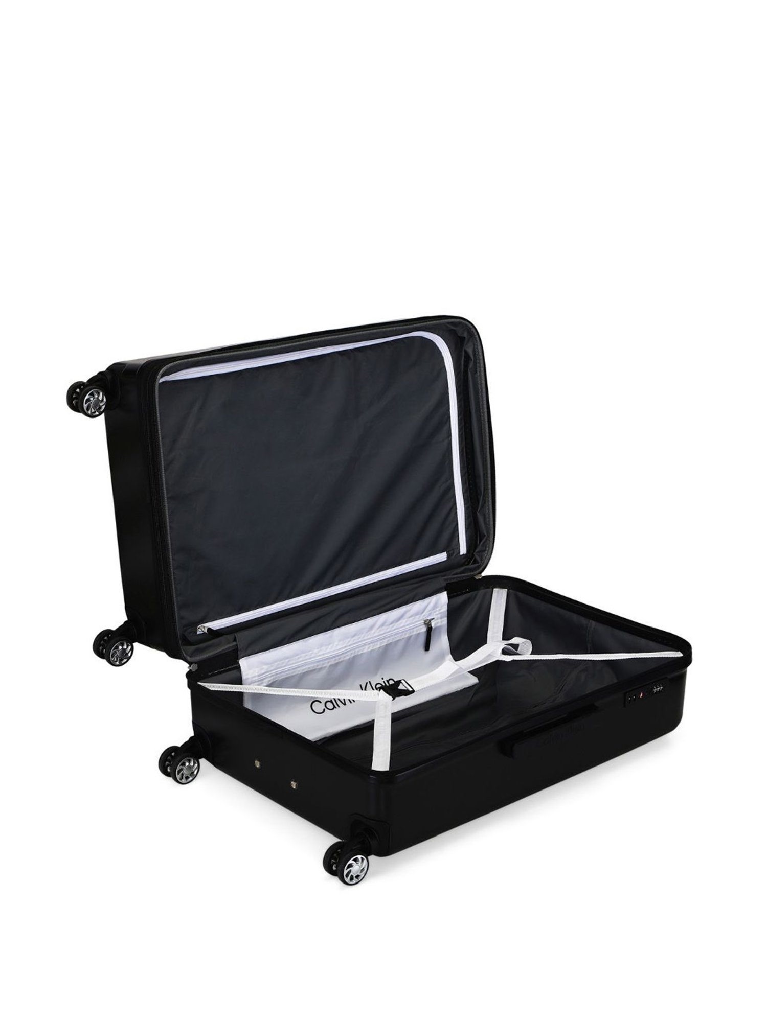 Calvin Klein Waffle Black Textured Hard Large Trolley Bag - 79 Cms