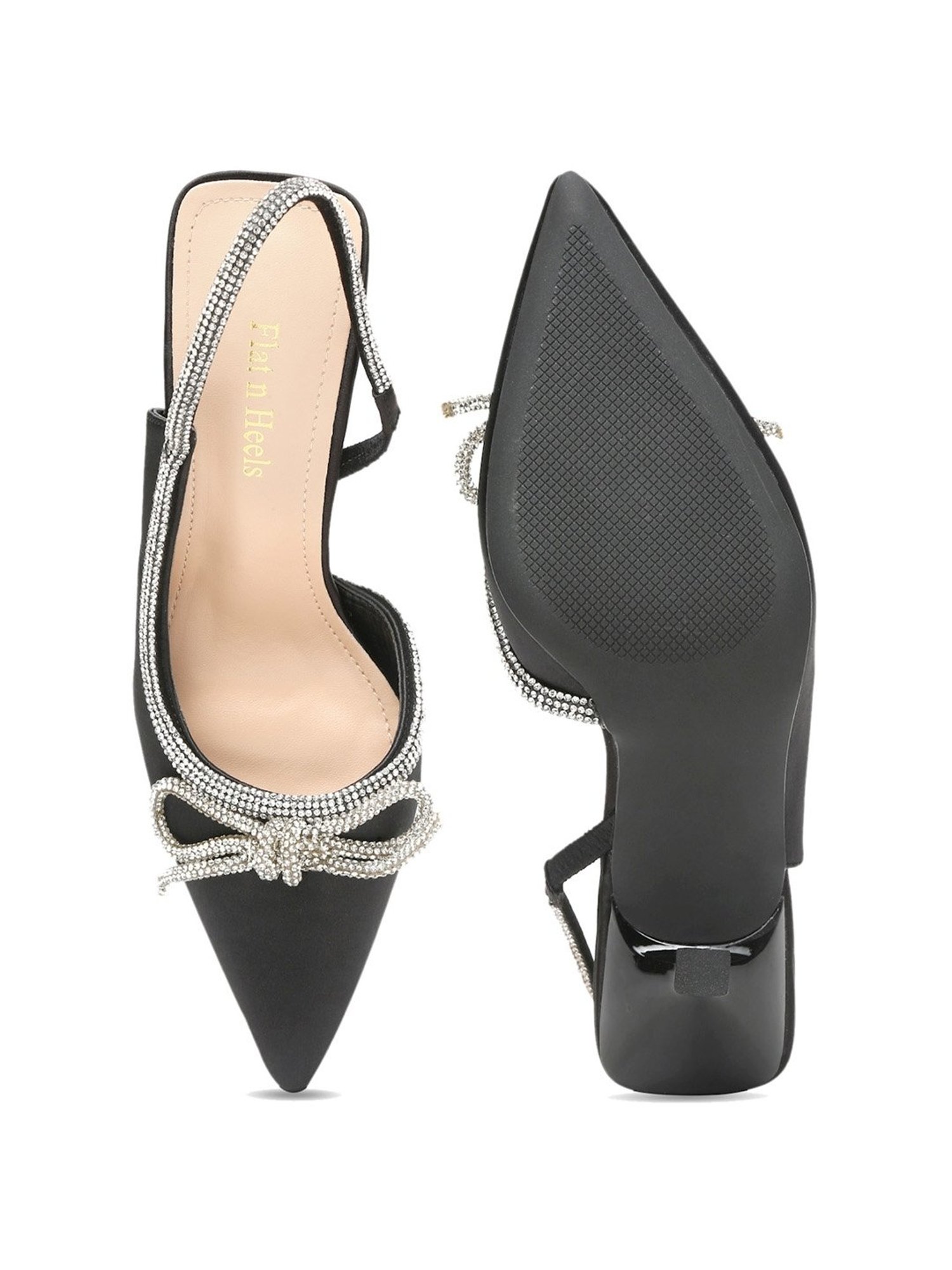 Flat N Heels Women's Black Sling Back Stilettos