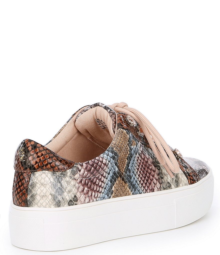 Kurt Geiger London Liviah Snake Print Leather Jewel Stud Detail Lace-Up Sneakers