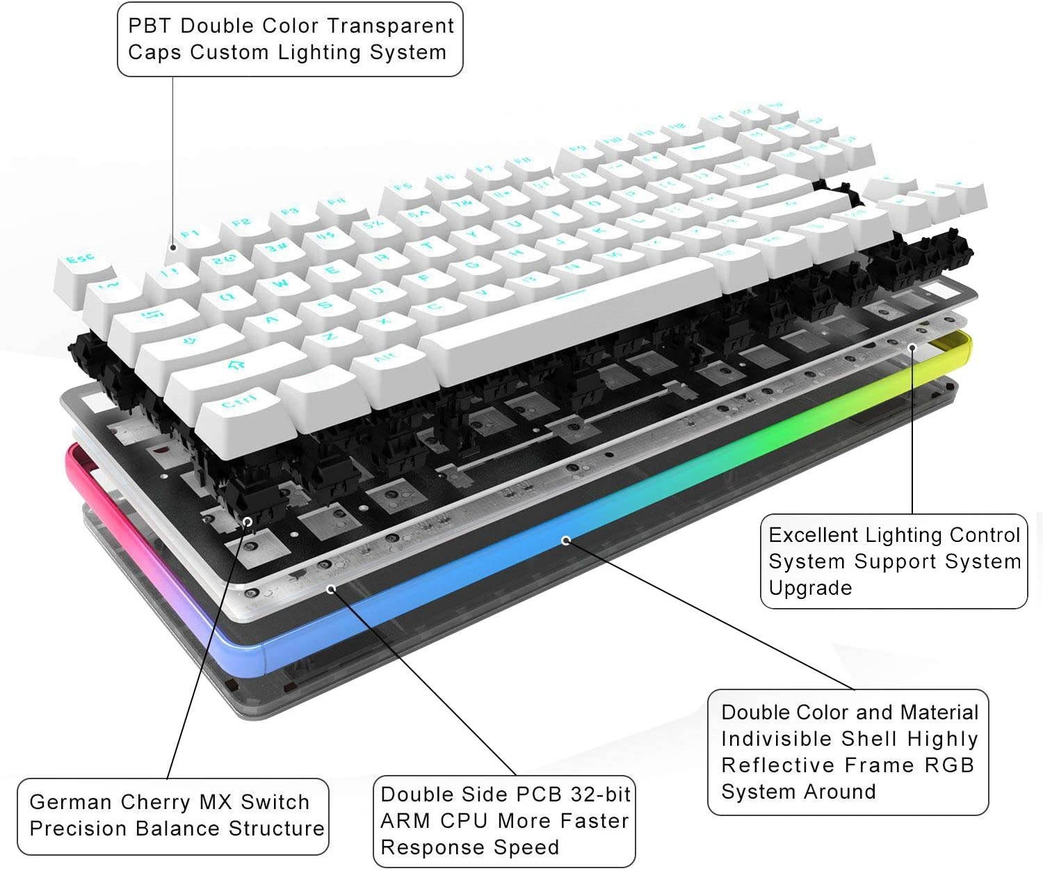 TKL RGB Tenkeyless Mechanical Gaming Keyboard USB Passthrough & Media Controls - Linear & Quiet - Cherry MX Red Switches for Pro PC Gamer or Office (QWERTY US-Layout)
