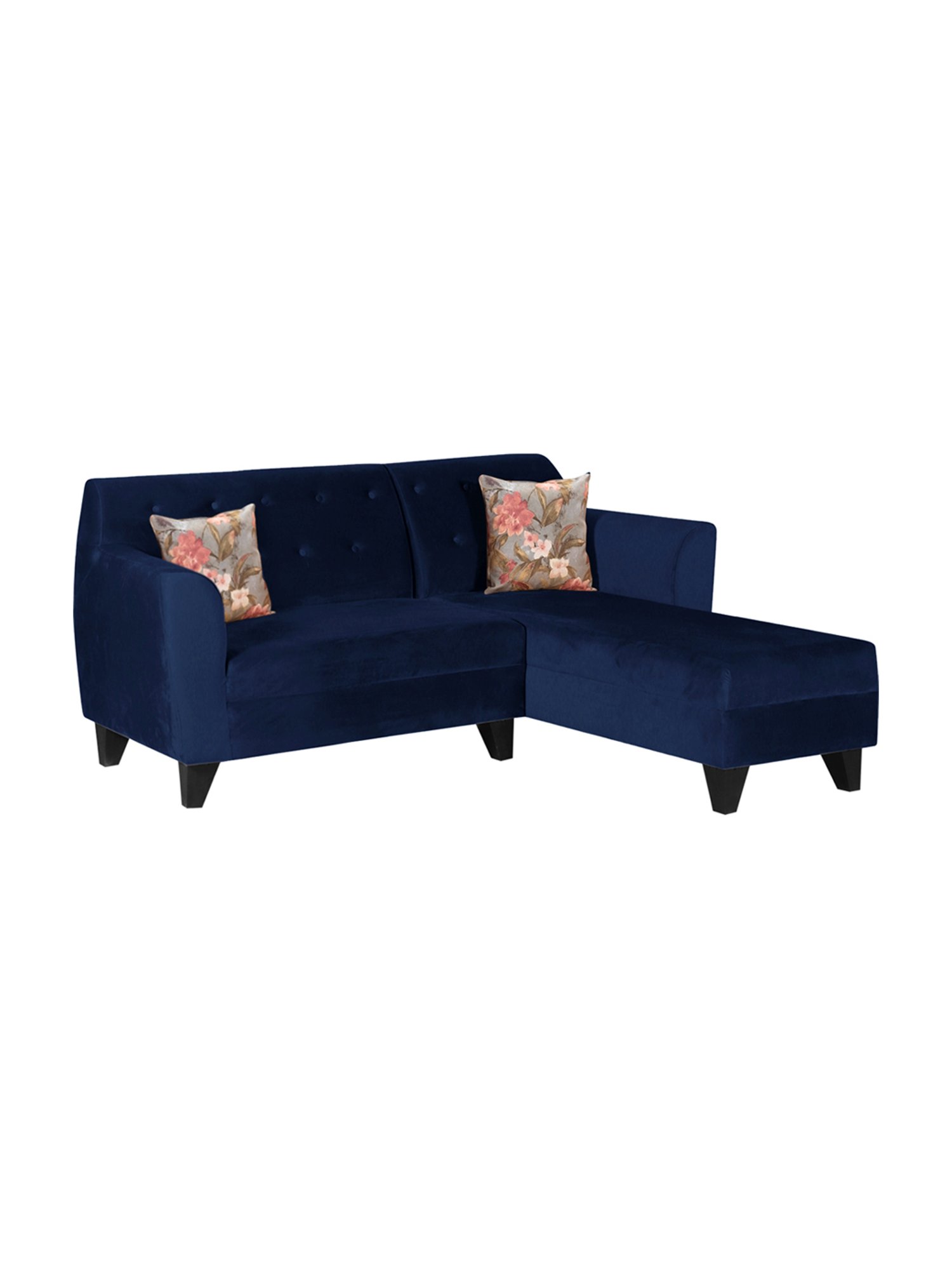Trevi Blue Velvet & Neem Wood 5 Seater RHS Sectional Sofa
