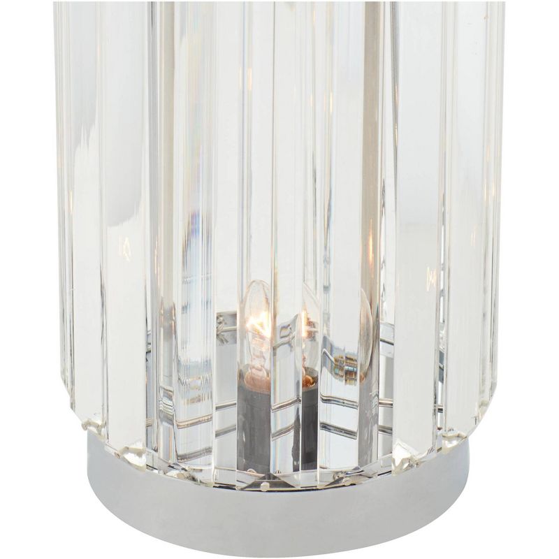 Regency Hill Traditional Table Lamps Set of 2 with Night Light Clear Glass Rod Brushed Nickel White Drum Living Room Bedroom House