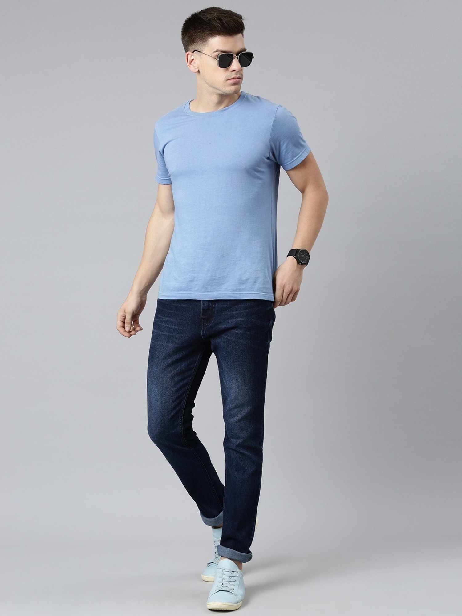 CINOCCI Blue Cotton Slim Fit Jeans