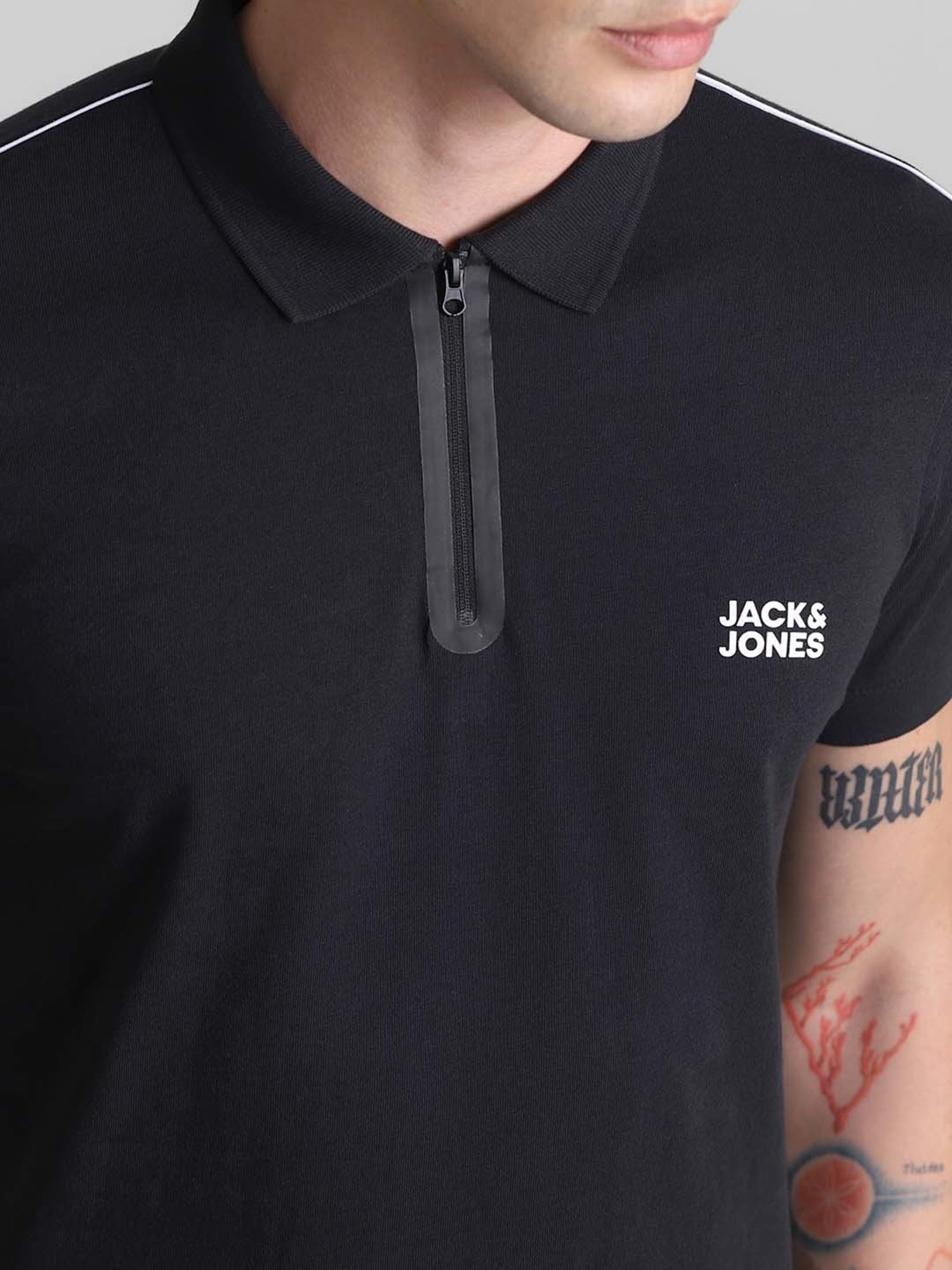 Jack & Jones Black Slim Fit Cotton Polo T-Shirt