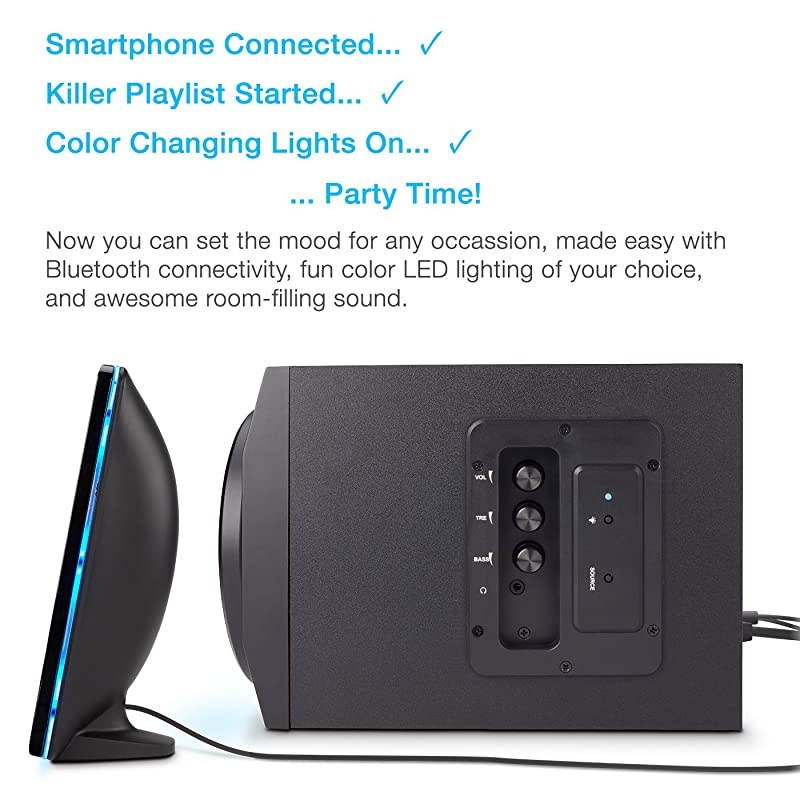 Bluetooth Speakers with LED Lights &ndash; The Perfect Gaming, Movie, Party, Multimedia 2.1 Subwoofer Speaker System (CA-SP34BT)