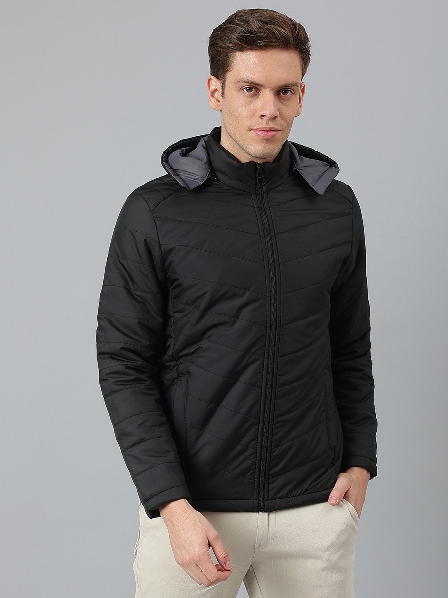 Dennis Lingo Black Regular Fit Quilted Hooded Jacket