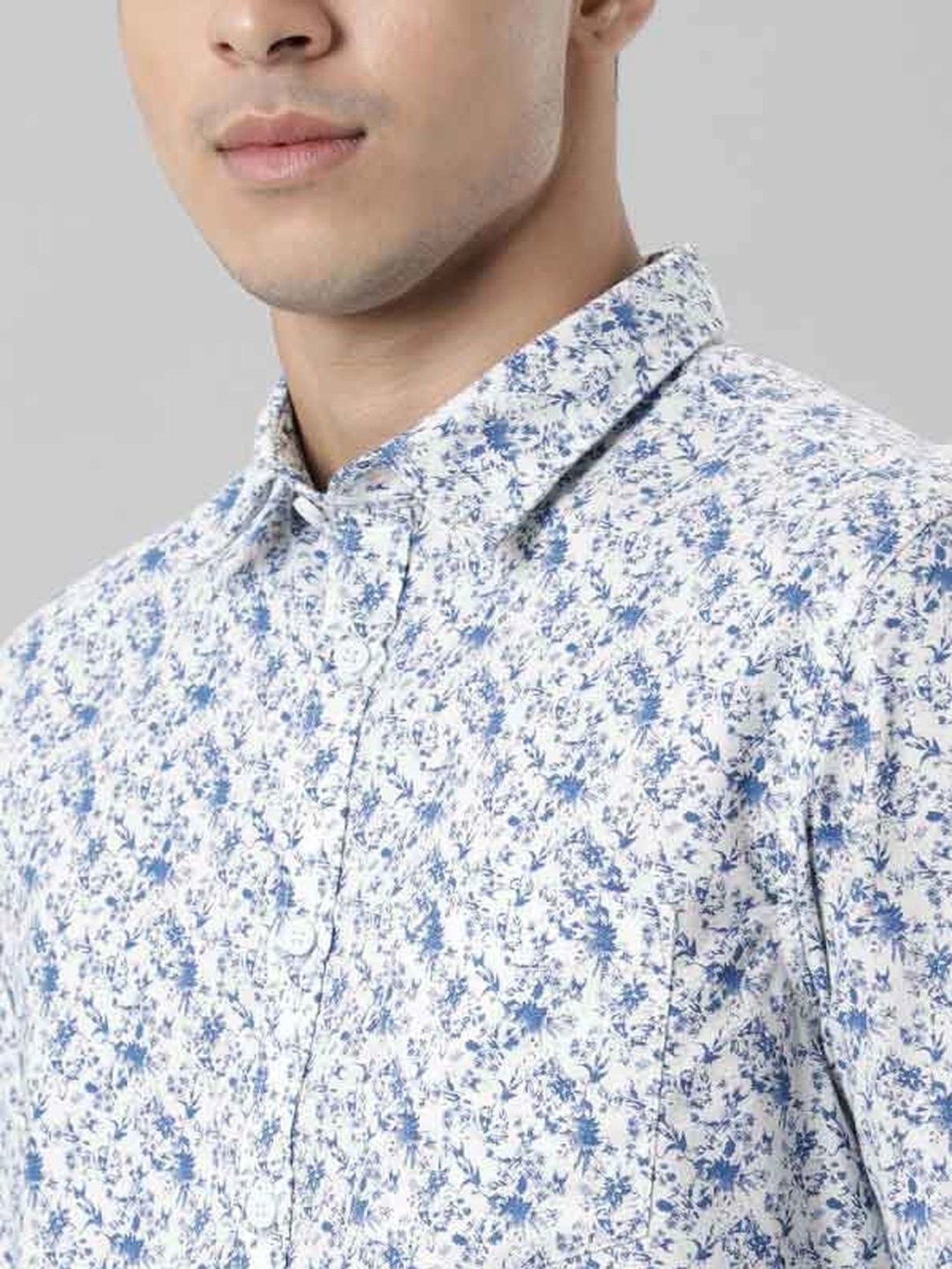 Indian Terrain Ecru Slim Fit Printed Shirt
