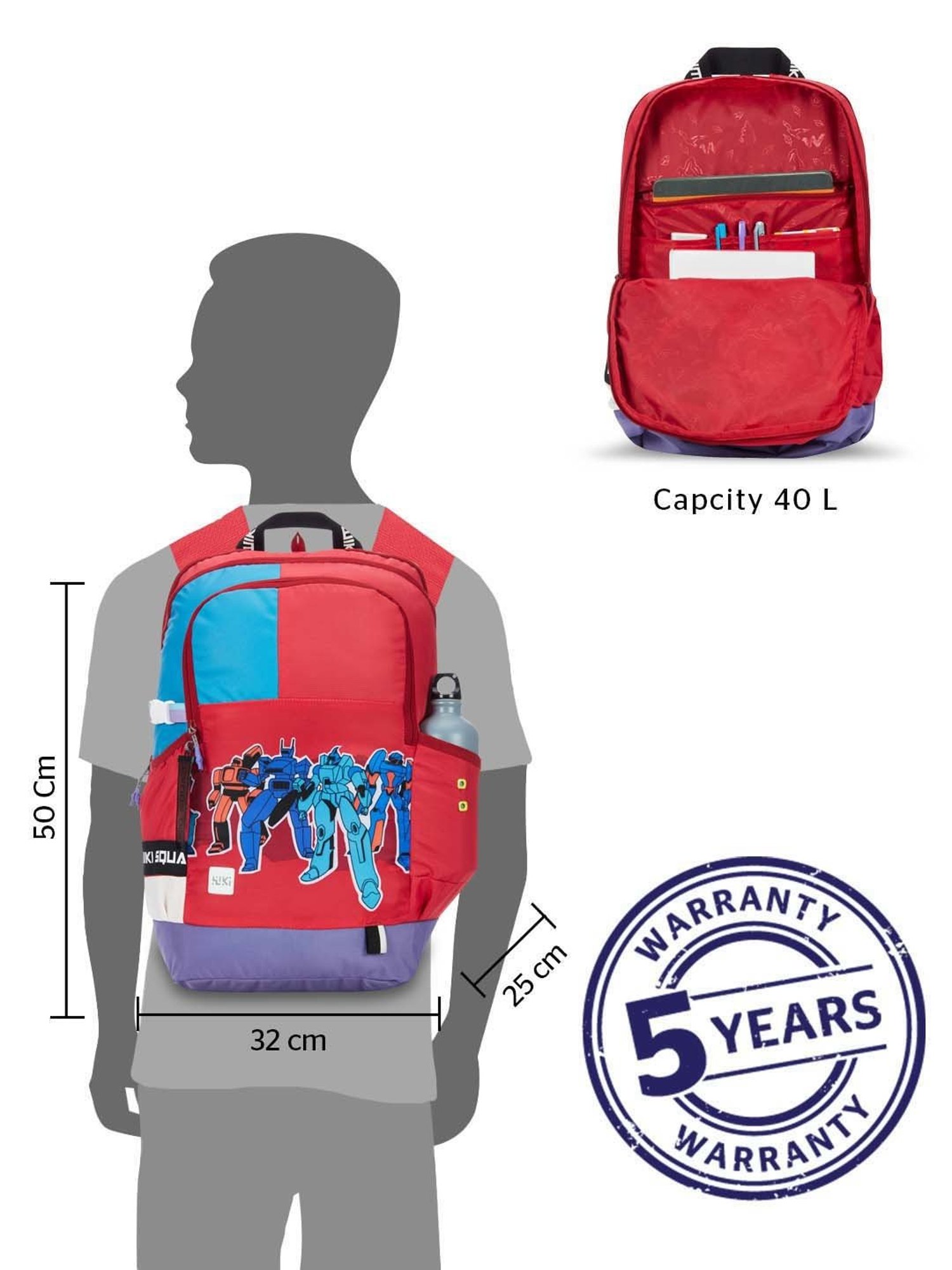 Wiki 40 Ltrs Red Medium Backpack