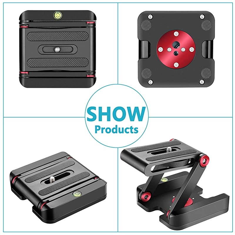 Folding Z Flex Tilt Head Tripod Ball Head Quick Shoe QR Plate Aluminum Alloy Camera Bracket Bubble Level Compatible Canon Nikon Sony Camera Camcorder Tripod Slider RailRed