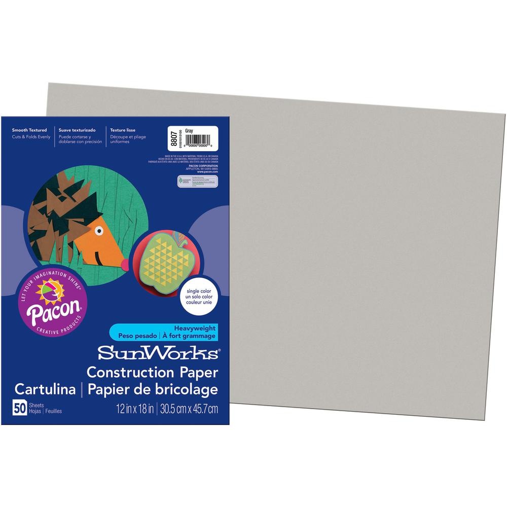 Construction Paper, 58 lbs., 12 x 18, Gray, 50 Sheets/Pack