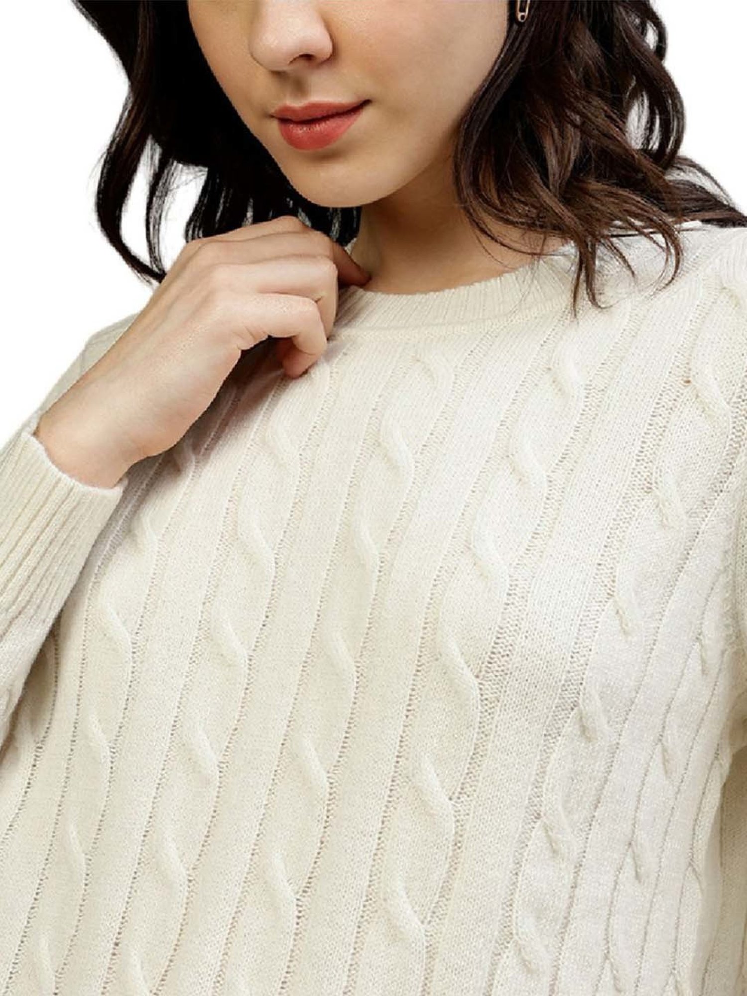 Gant White Crochet Pattern Sweater
