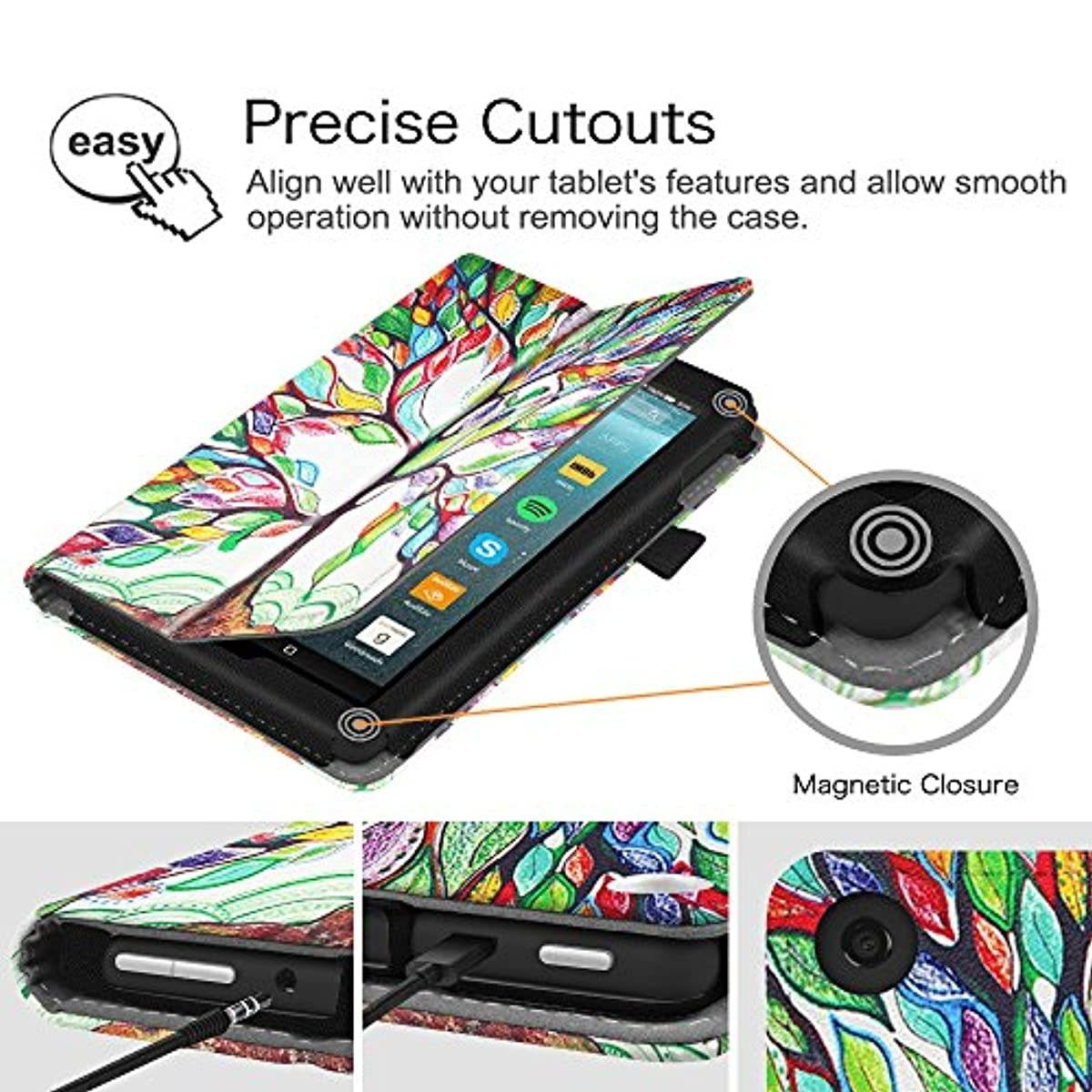 Fintie Folio Case for Amazon Fire 7 Tablet (Previous Generation - 7th, 2017 Release) - Slim Fit PU Leather Standing Protective Cover Auto Wake/Sleep, Compatible with Fire 7 (5th Gen, 2015), Love Tree