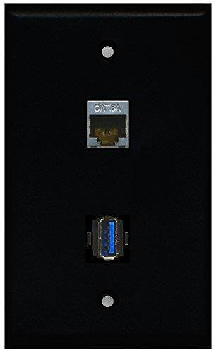 RiteAV - Black 1 Port USB 3.0 1 Port Cat6a Wall Plate