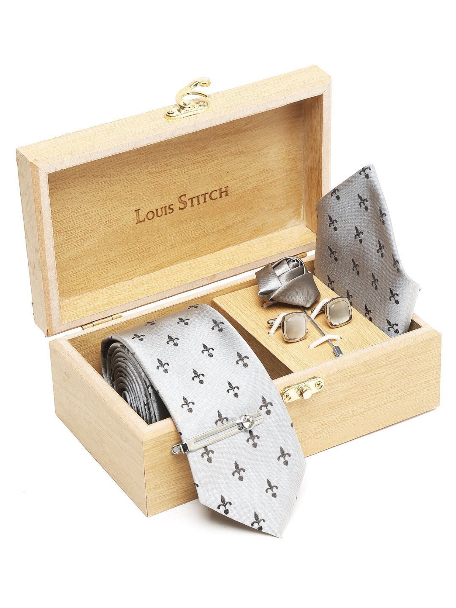 Louis Stitch Grey Printed Necktie Gift Set - Set of 5