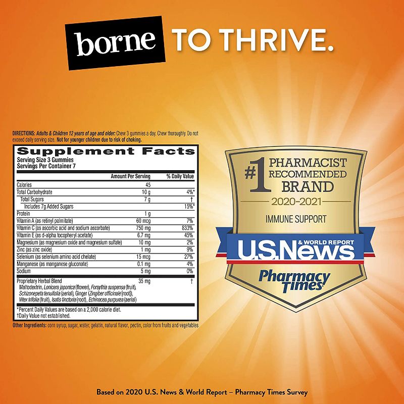 Airborne Orange Flavored Gummies, 1000mg of Vitamin C and Minerals & Herbs Immune Support 21 ct