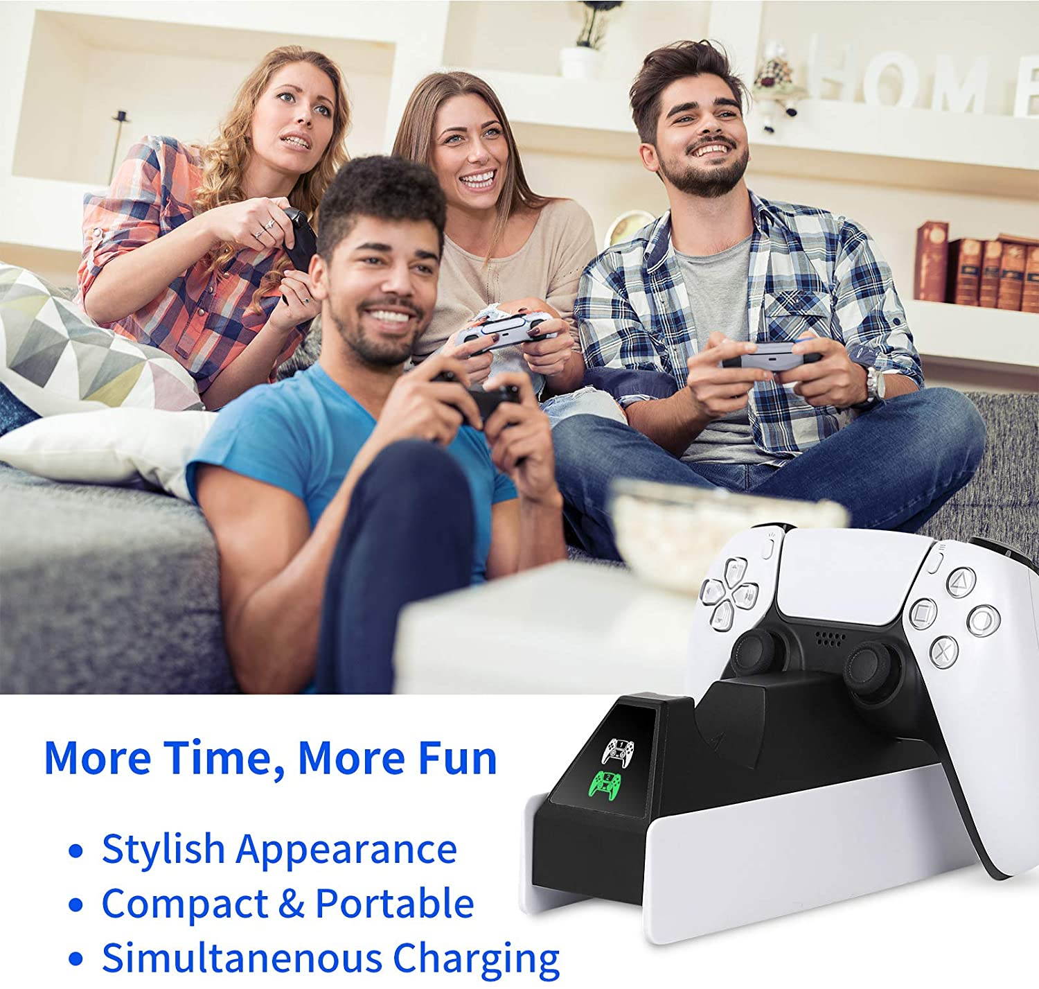 PS5 Dualsense Charging Station, PS5 Controller Charger Station with LED Indicator, Intelligent Chip Protection, USB Cable Fast Charging