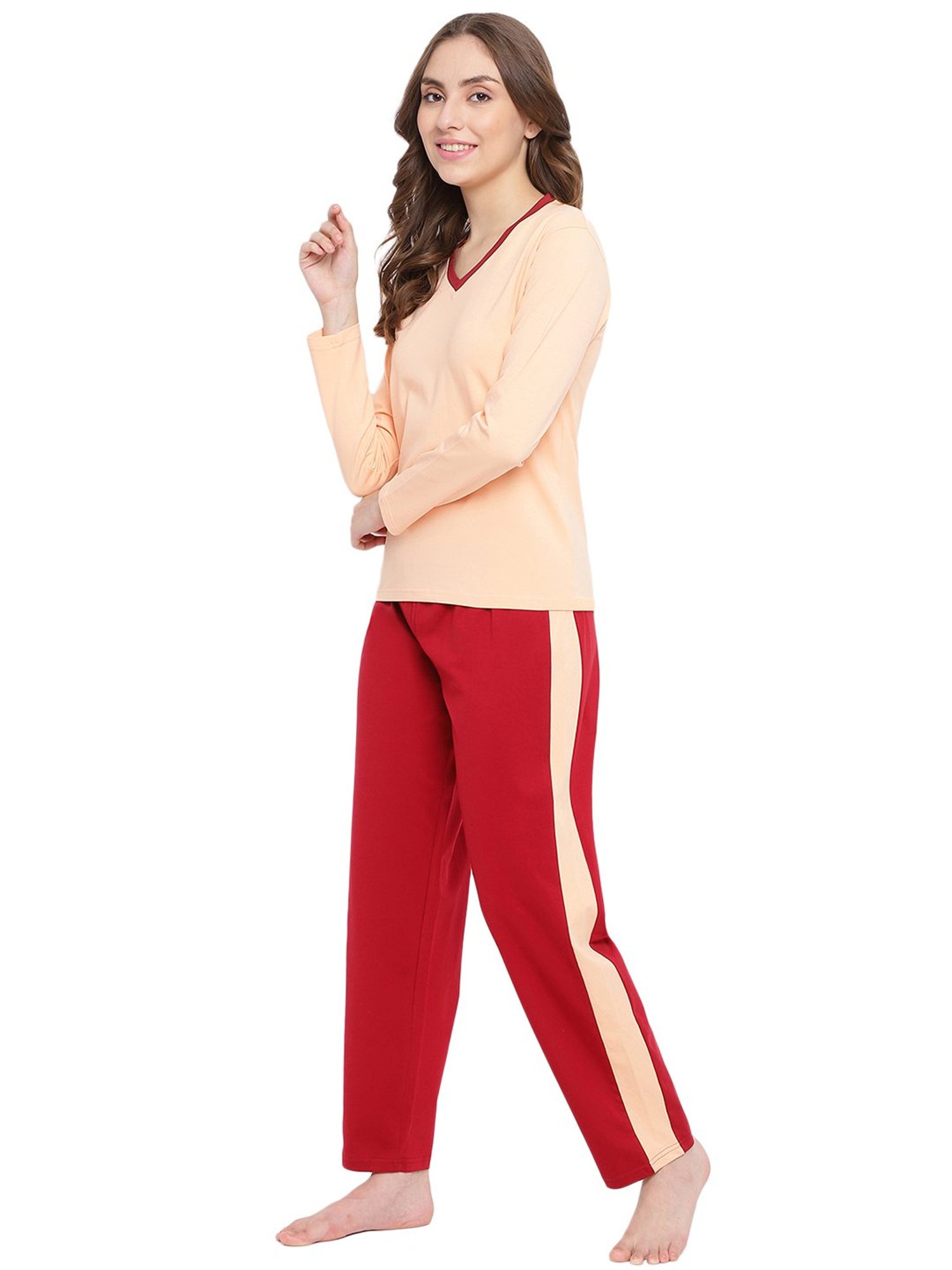 La Intimo Light Peach & Maroon T-Shirt With Pyjamas