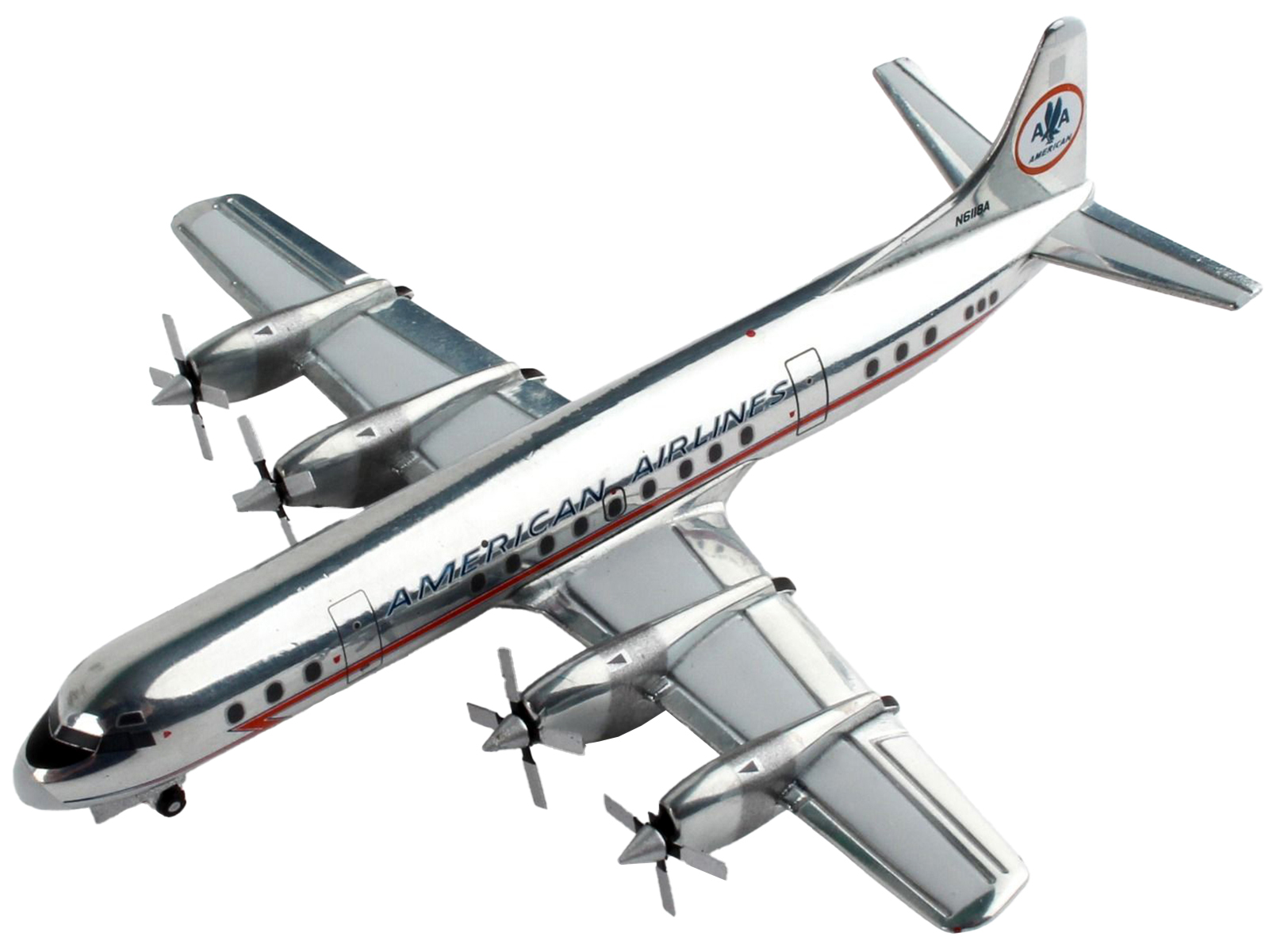 Lockheed L-188 Electra Commercial Aircraft "American Airlines" Silver with Red Stripes 1/400 Diecast Model Airplane by GeminiJets