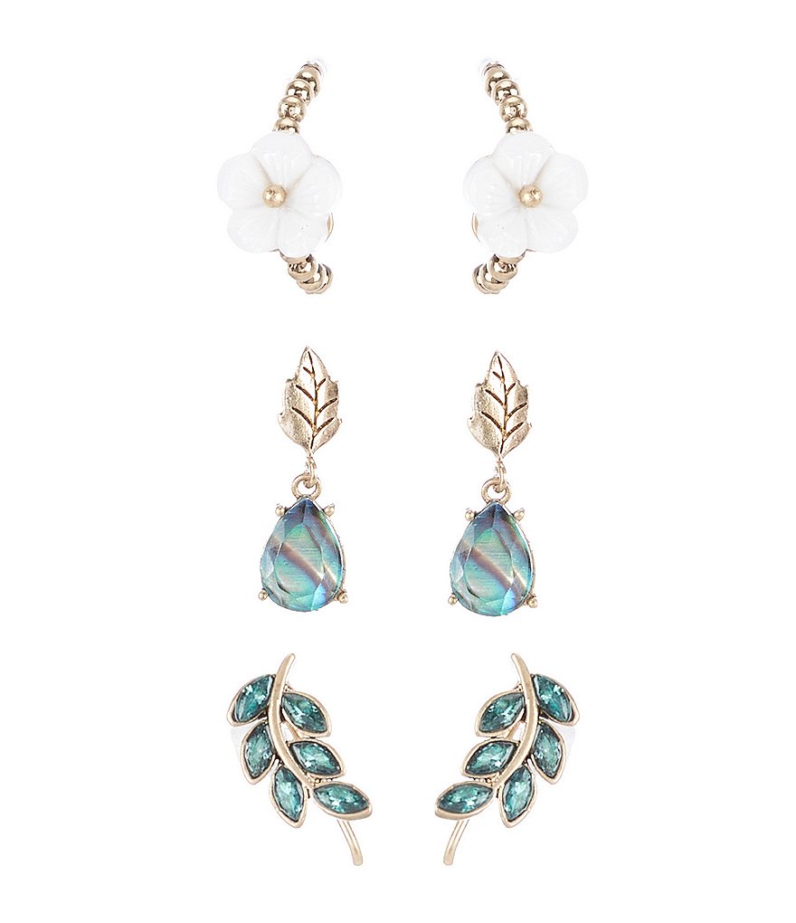 Lonna & Lilly Flower Leaf Trio Earring Set