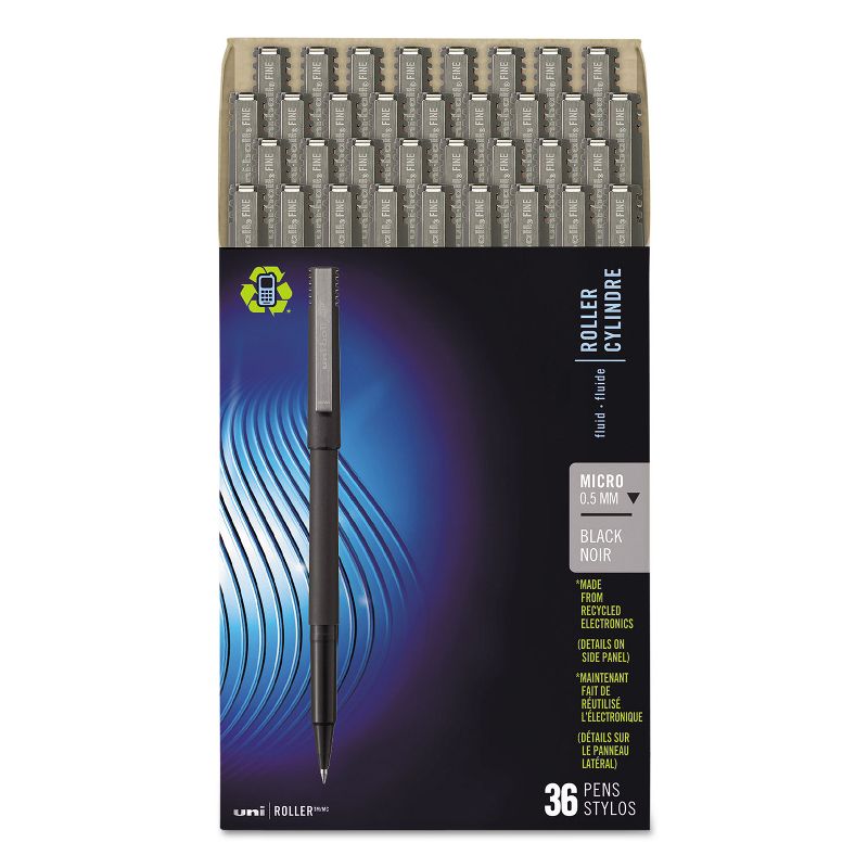 uni-ball Roller Ball Stick Dye-Based Pen Black Ink Micro 36/Box 1921065