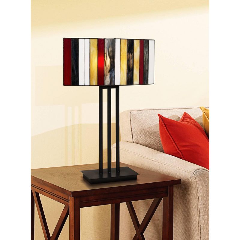 Robert Louis Tiffany Modern Table Lamp Bronze Iron Striped Stained Glass Shade for Living Family Room Bedroom Bedside Nightstand