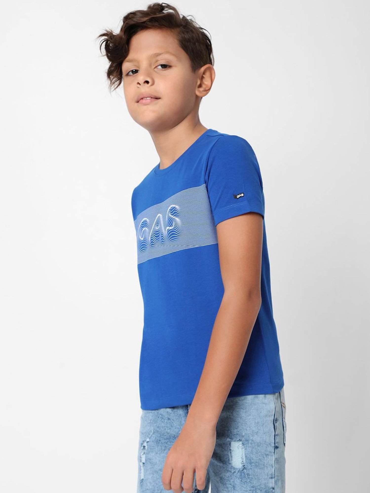 Gas Kids Blue Printed T-Shirt