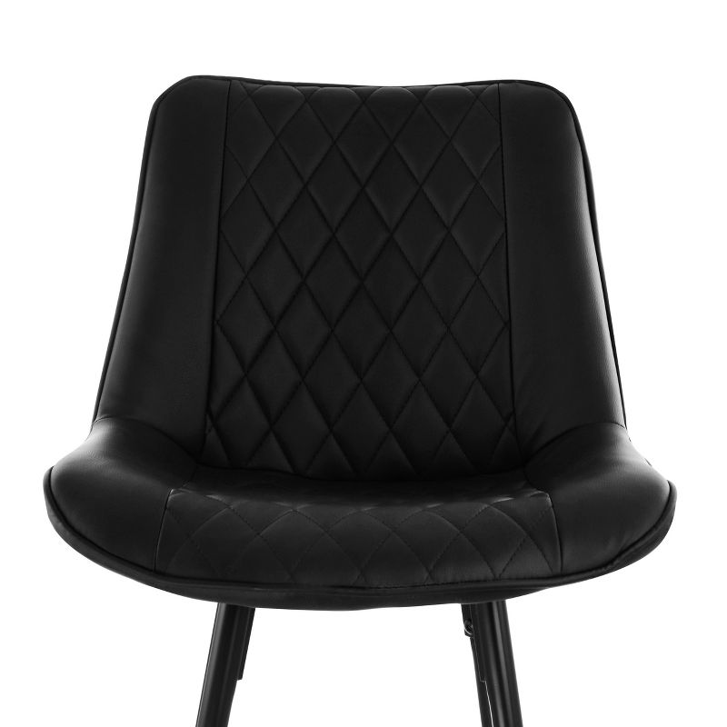 Elama 2 Piece Diamond Stitched Faux Leather Bar Chair in Black with Metal Legs