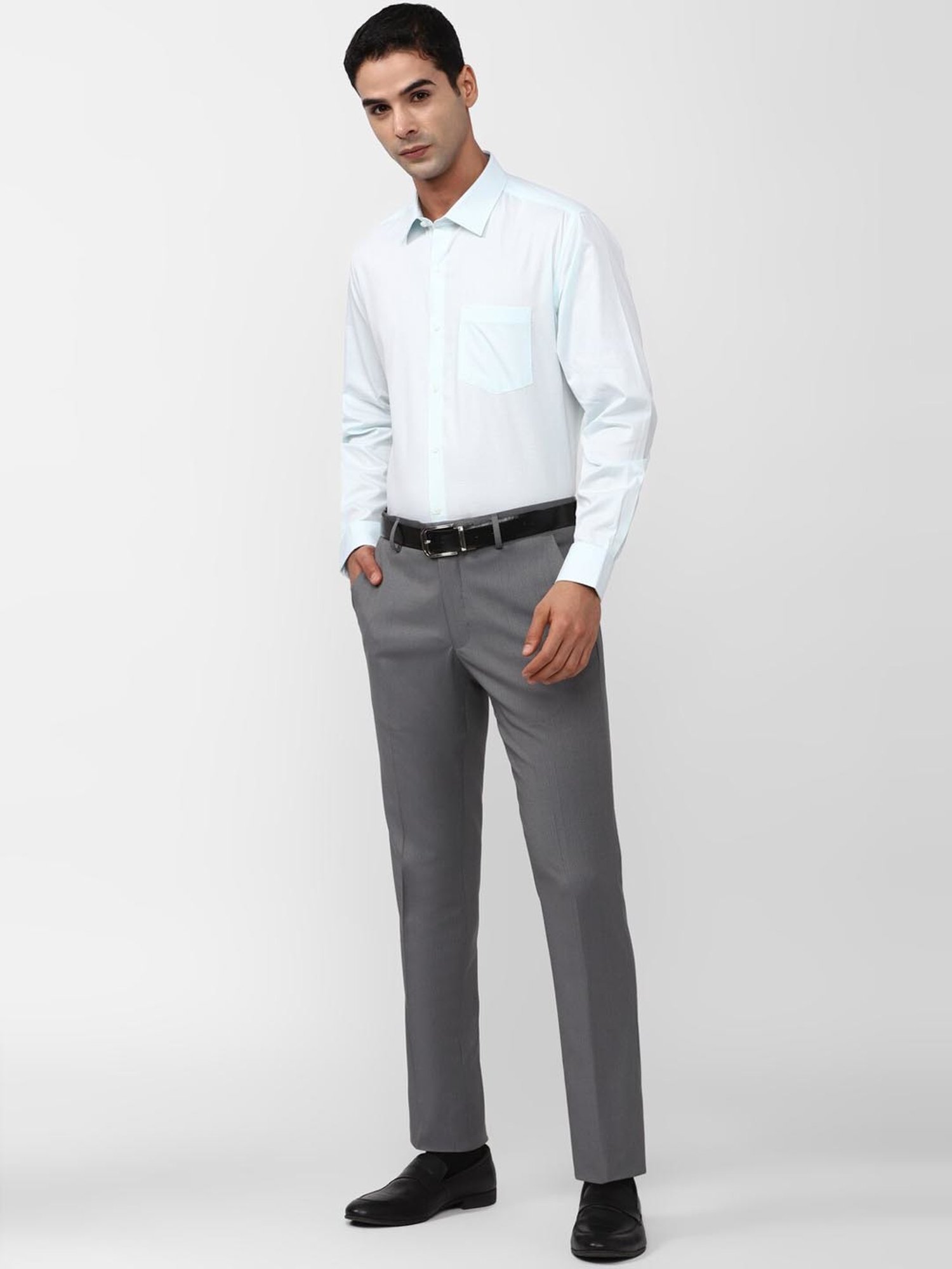 V Dot Mid Grey Skinny Fit Self Pattern Trousers