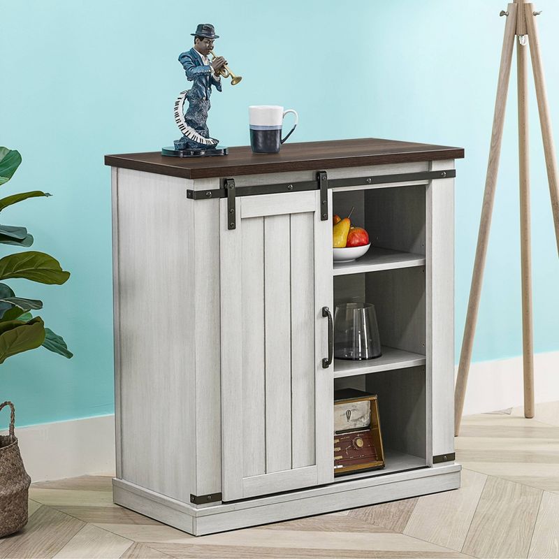 32" TV Stand For TVs up to 40" Saw Cut Off White with Dark Walnut Desktop - Home Essentials