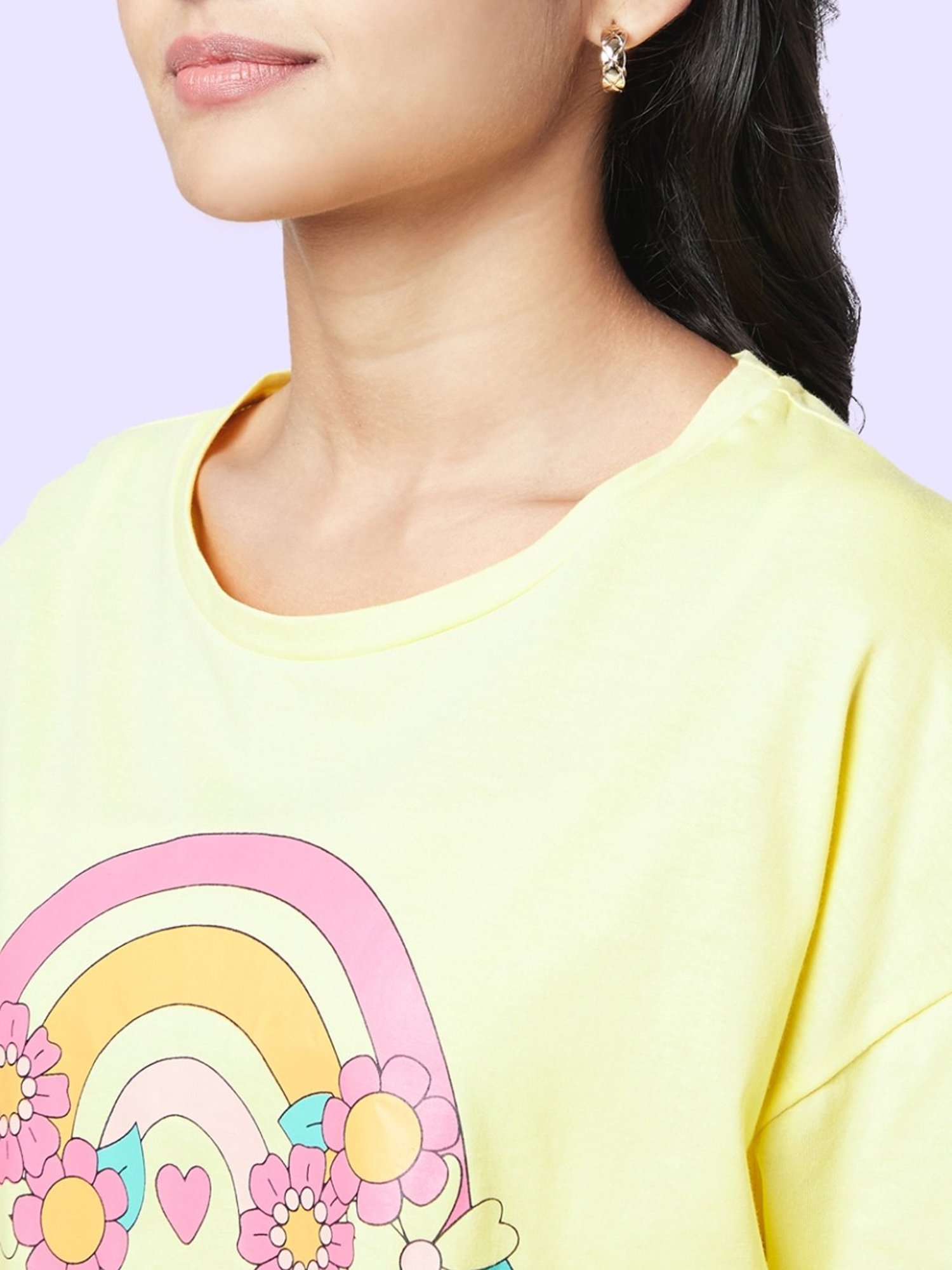 YU by Pantaloons Yellow Cotton Graphic Print Top