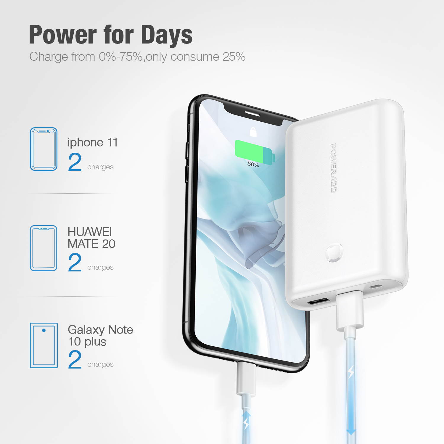 POWERADD Portable Charger EnergyCell 15000mAh Power Bank Dual 5V/2.4A Output External Battery Fast Charging Portable Charger for iPhone Samsung Cellphone, Black