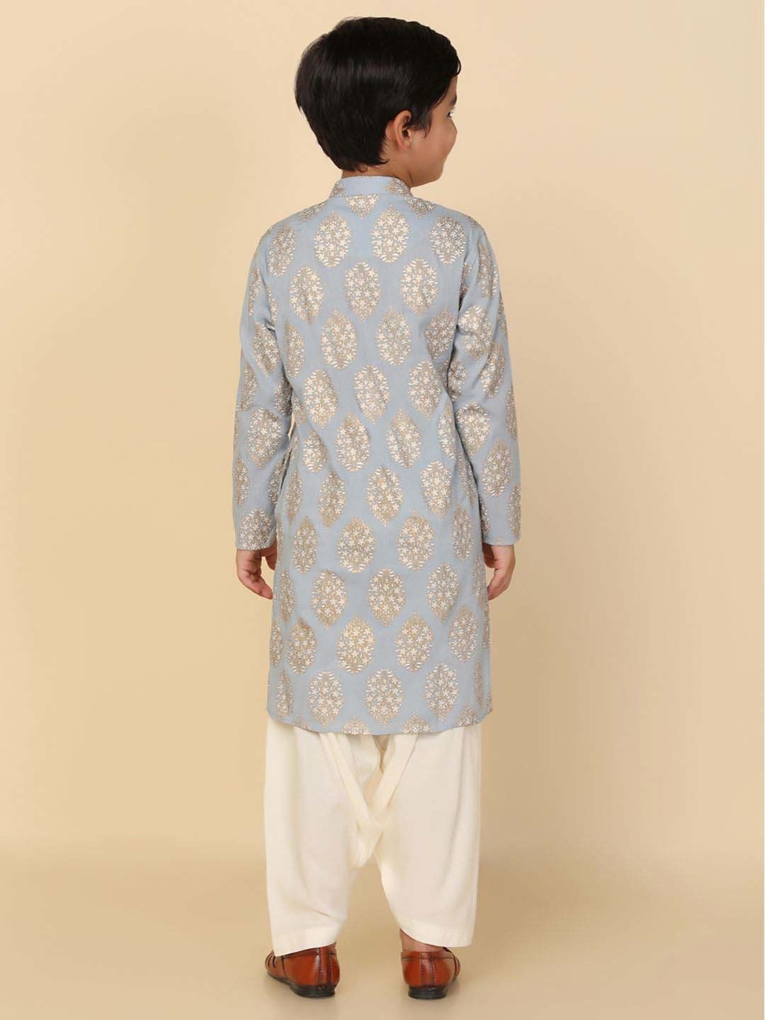 KISAH Kids Blue & White Printed Full Sleeves Kurta Set