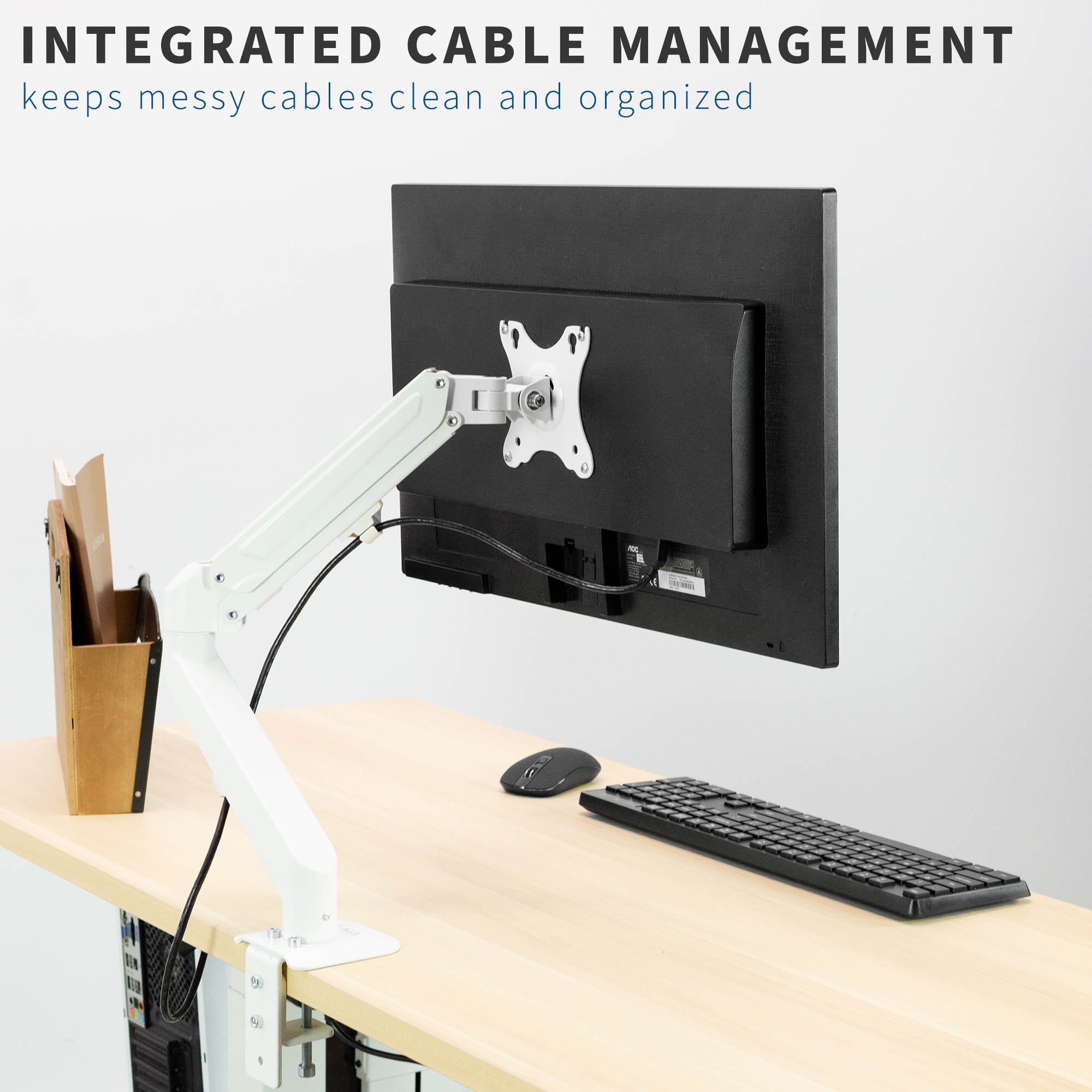 VIVO White Articulating Single Pneumatic Spring Arm Clamp-on Desk Mount Stand | Fits 1 Monitor 17" to 27" (STAND-V101OW)