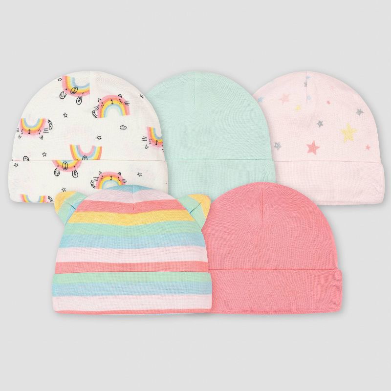 Gerber Baby Girls' 5pk Rainbow Caps - Green