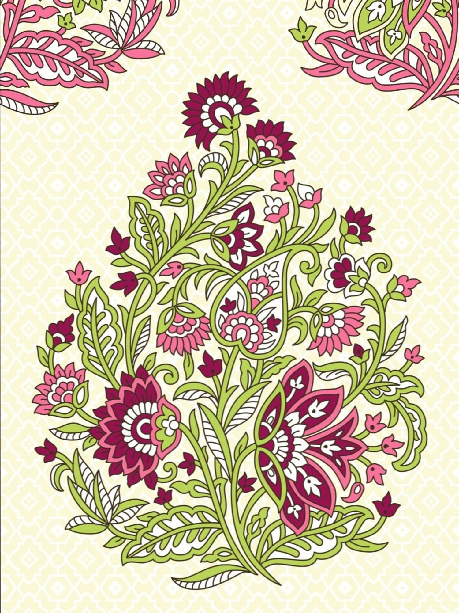 My Room Floral Dark Pink & Biege 140 TC Cotton Fitted King Bed Sheet with 2 Pillow Covers