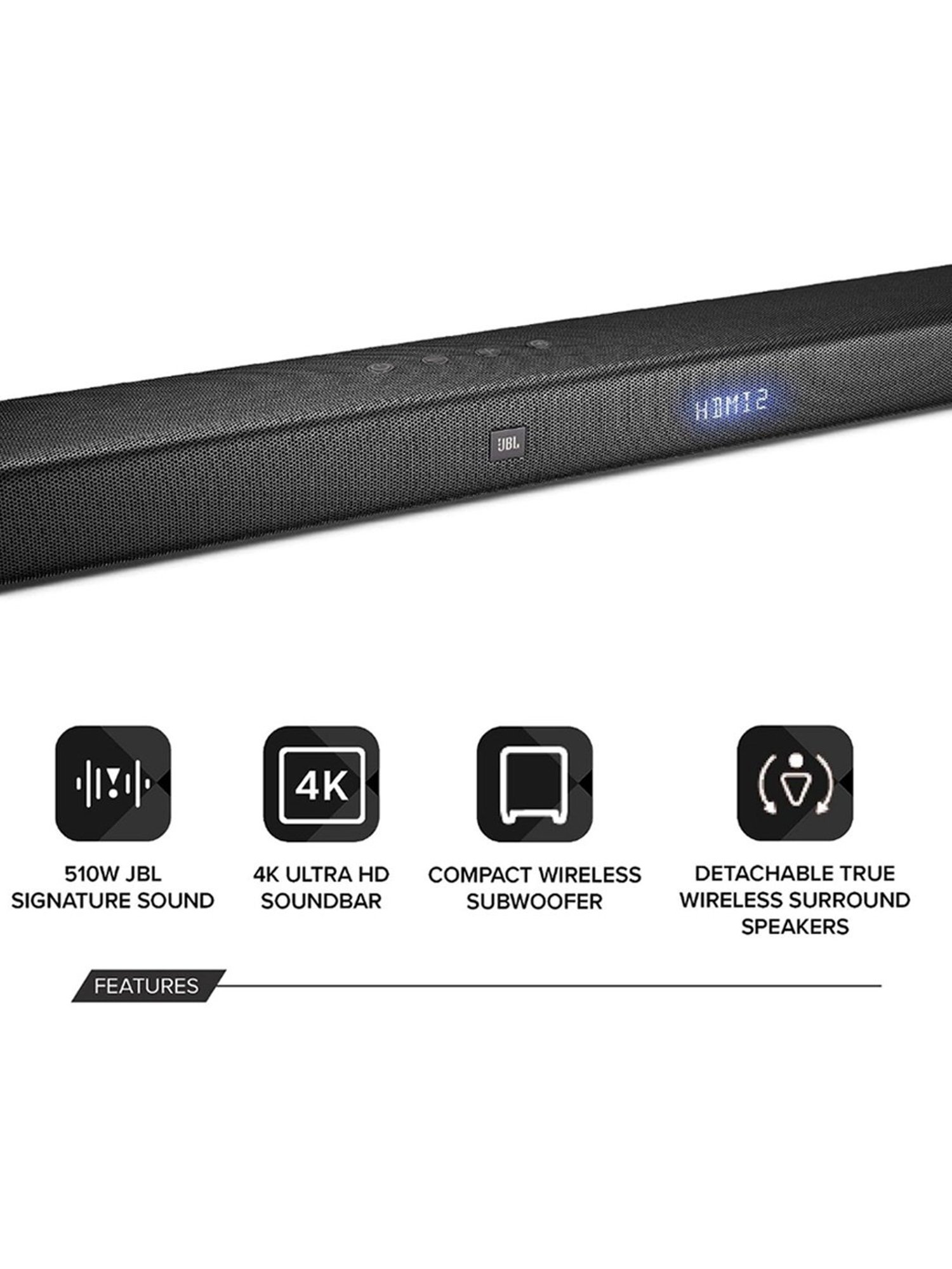 JBL Bar 2.1 Deep Bass Soundbar with Wireless Subwoofer (Black)