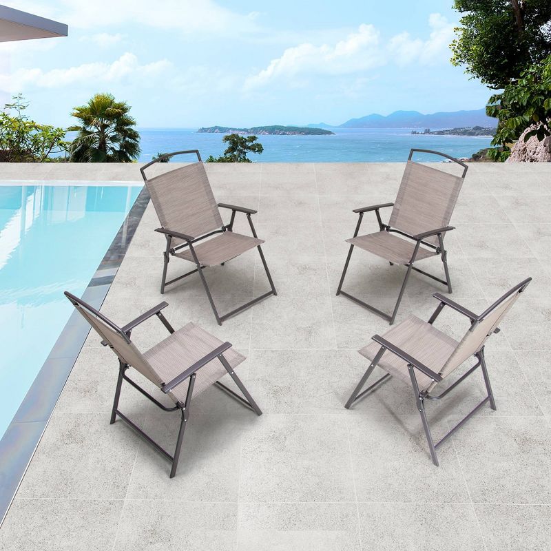 4pc Patio Folding Chairs - Beige - Crestlive Products