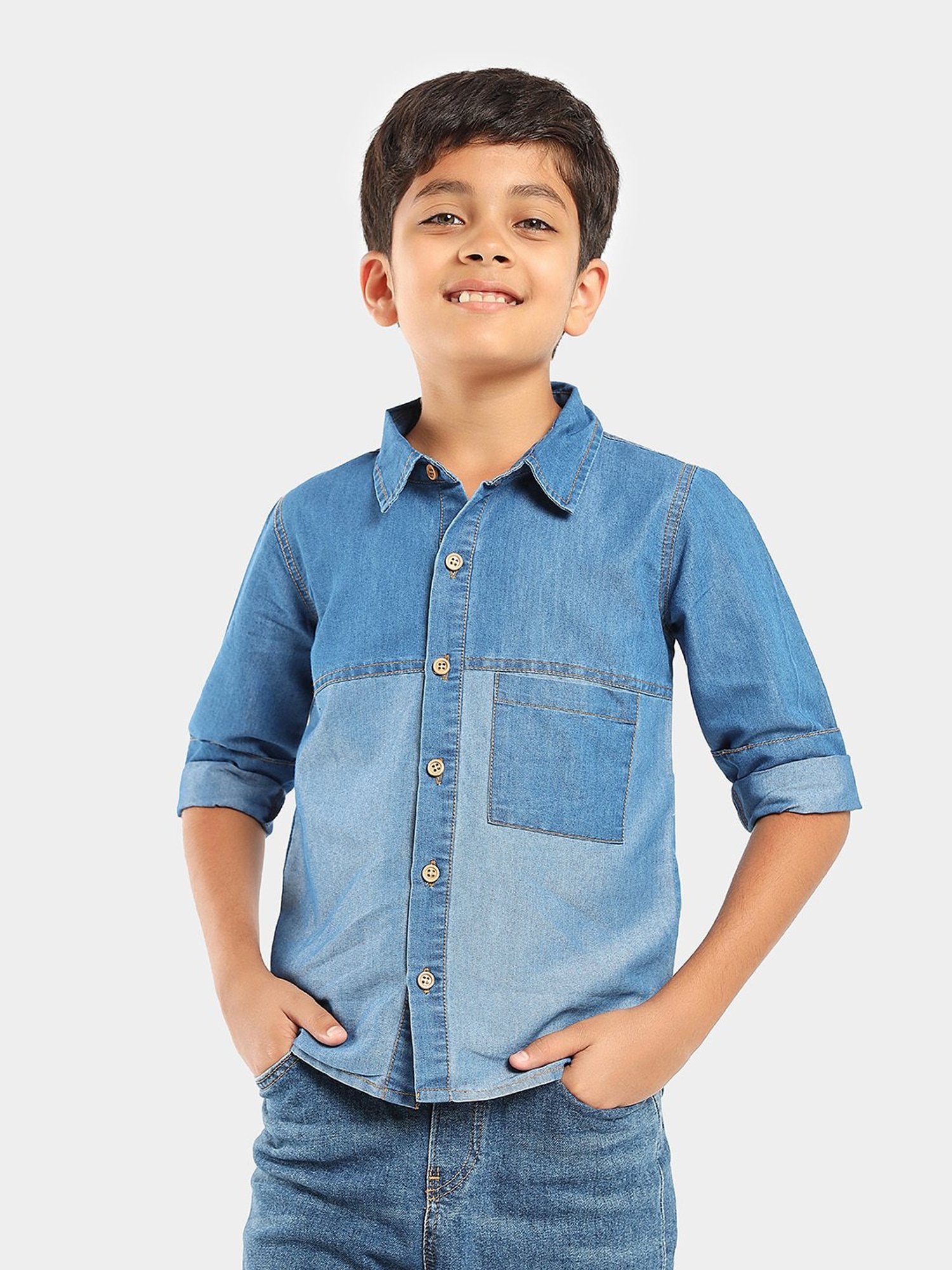 LilPicks Boys Blue Solid Shirt