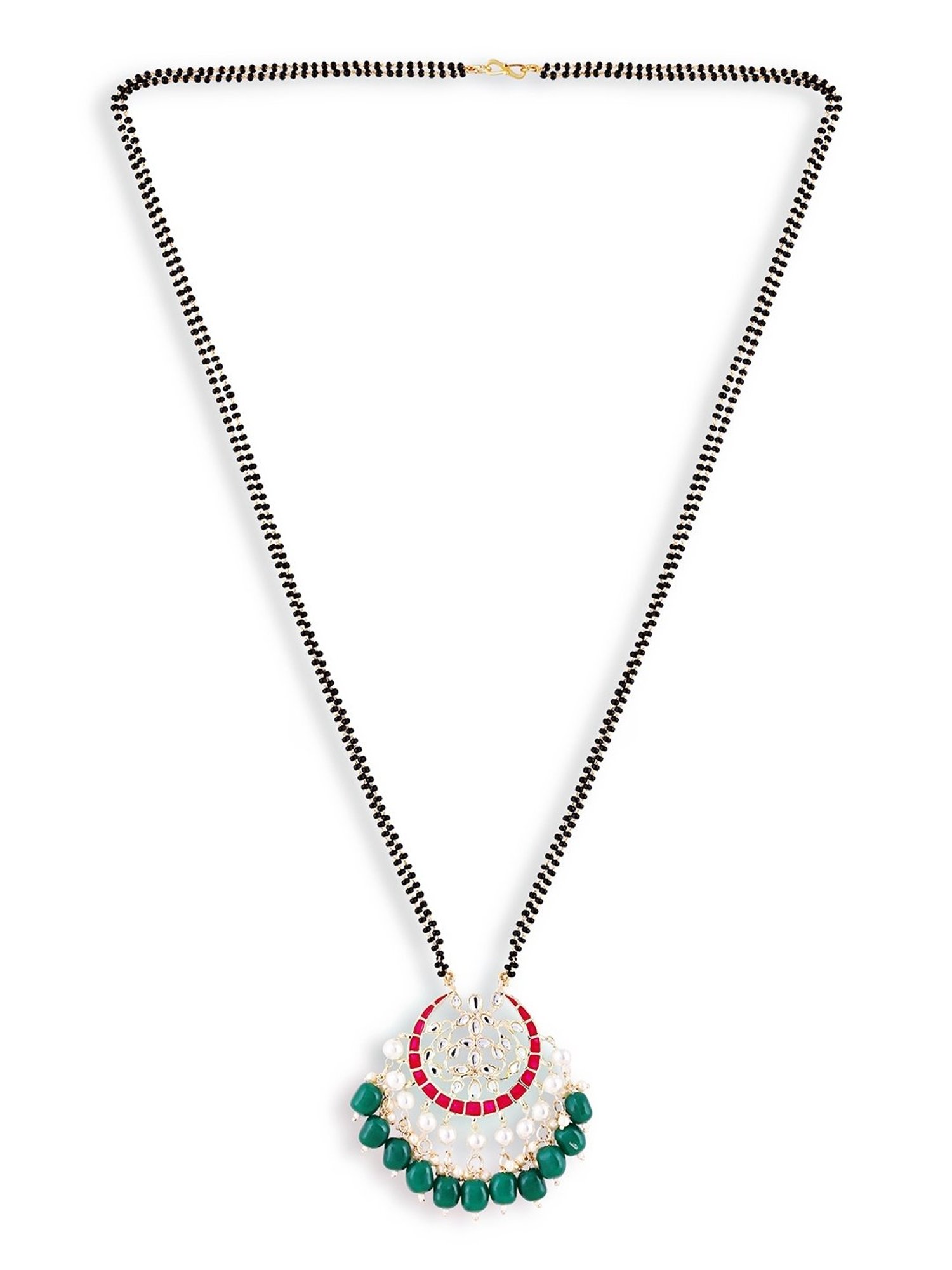 Abdesigns Gold-Plated American Diamond & Black Beaded Mangalsutra