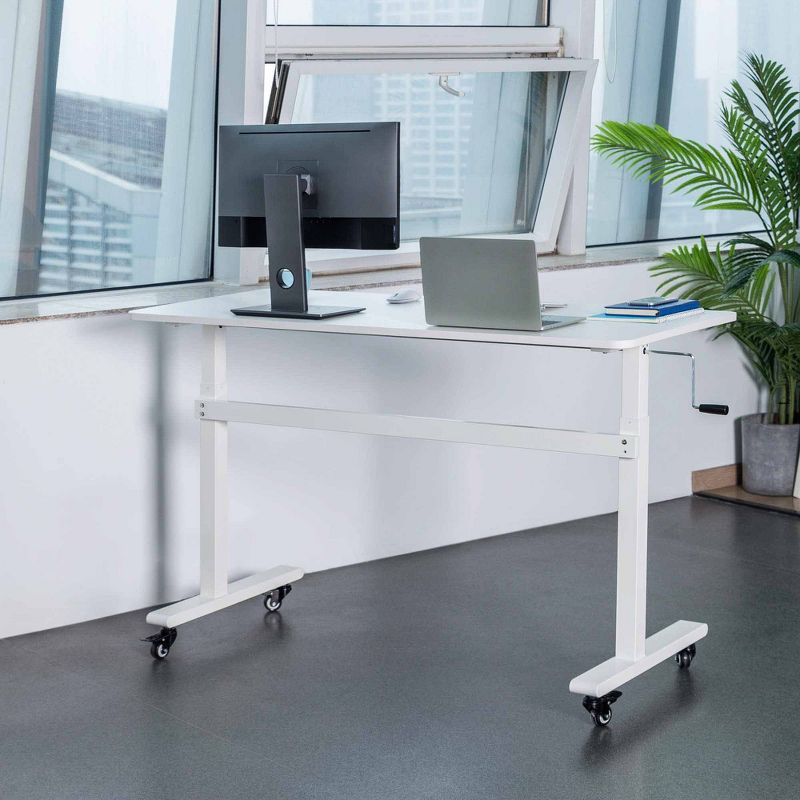 Tranzendesk Standing Desk - 55" Manual Height Adjustable Workstation - White - Stand Steady
